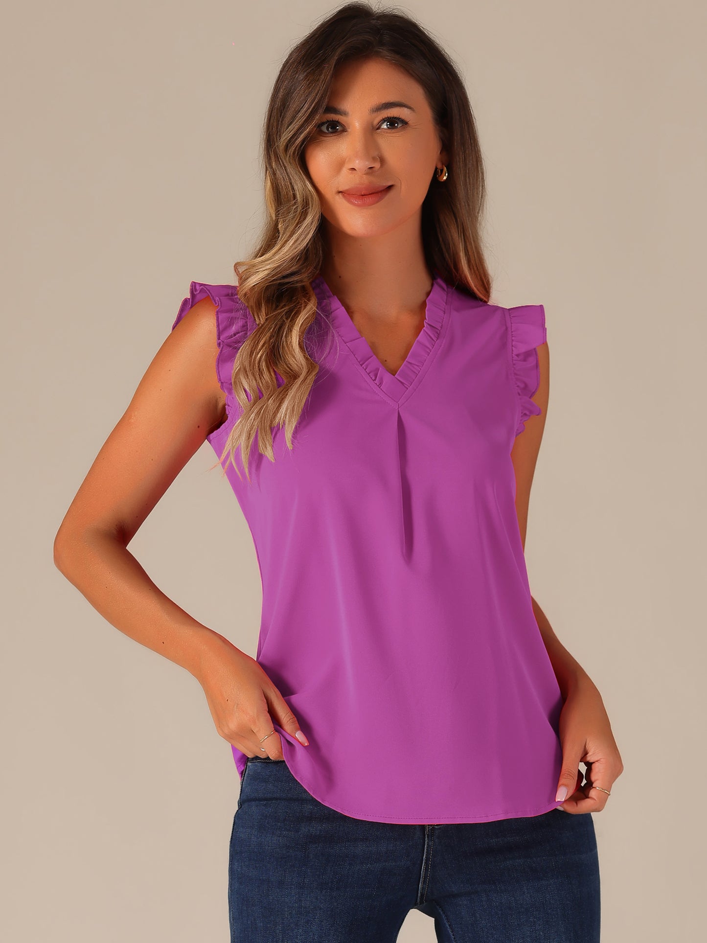 Women's Ruffled Sleeveless Blouse Work Business Top