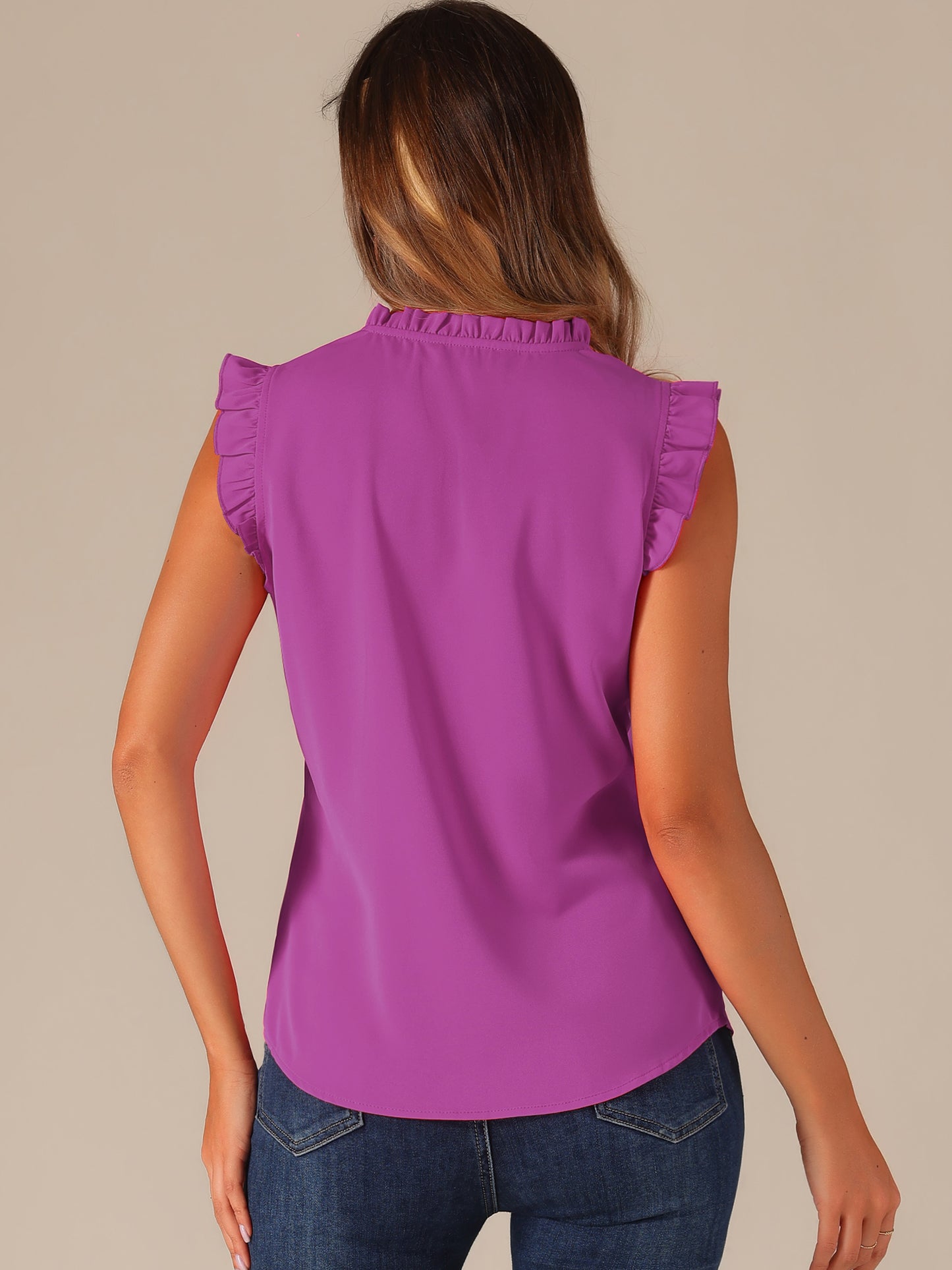 Women's Ruffled Sleeveless Blouse Work Business Top