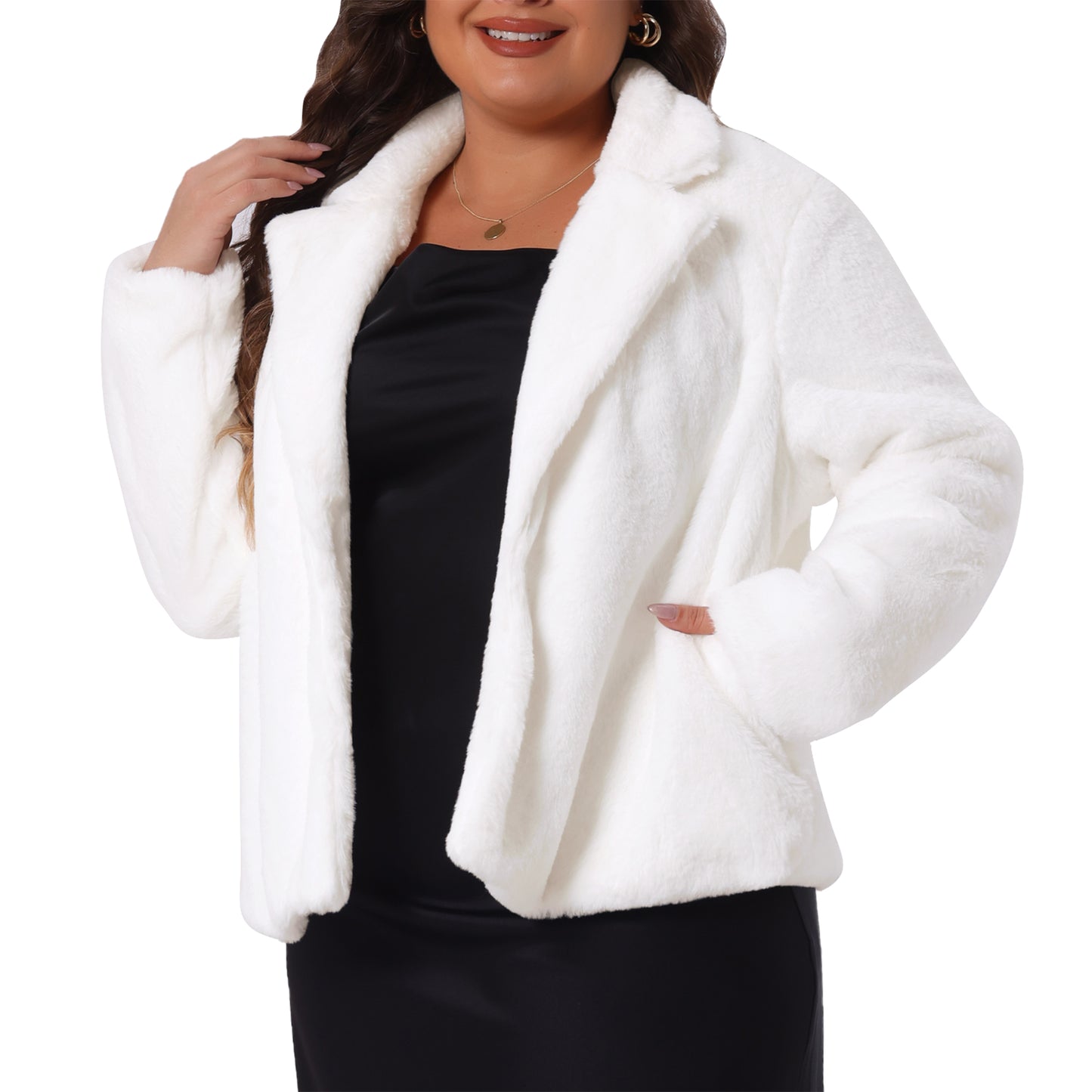 Women's Plus Size Faux Fur Jacket Long Sleeve Pockets Casual Fluffy Shaggy Coat