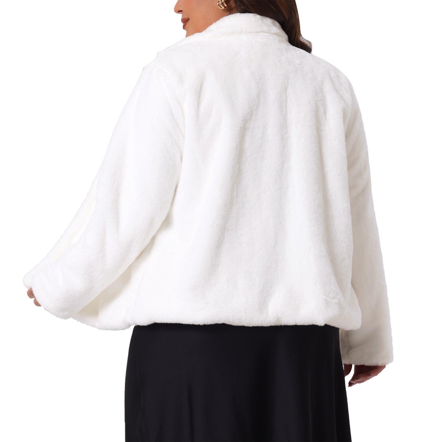 Women's Plus Size Faux Fur Jacket Long Sleeve Pockets Casual Fluffy Shaggy Coat