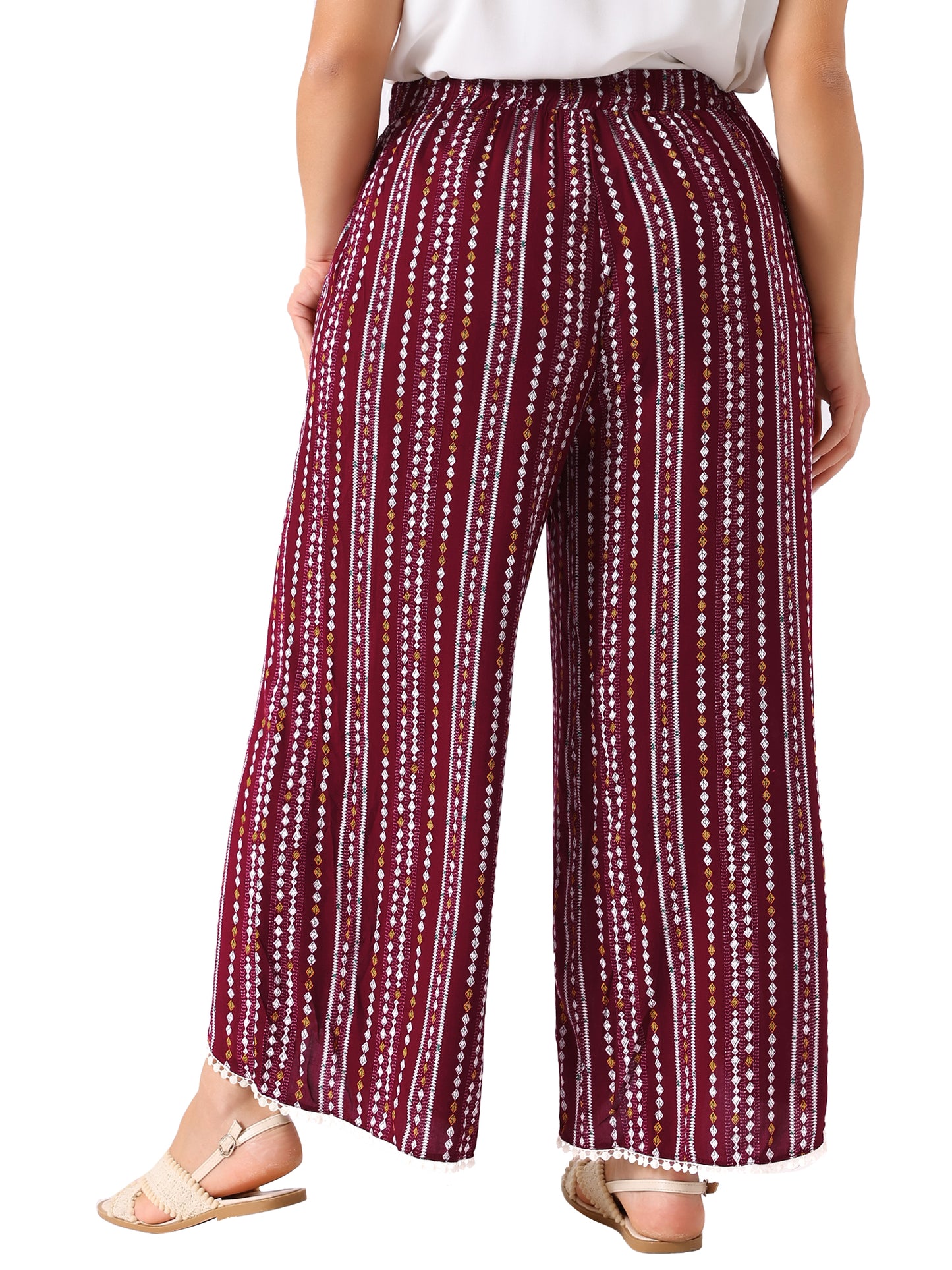 Women Plus Size Split Elastic Waist Flowy Striped Wide Leg Pants