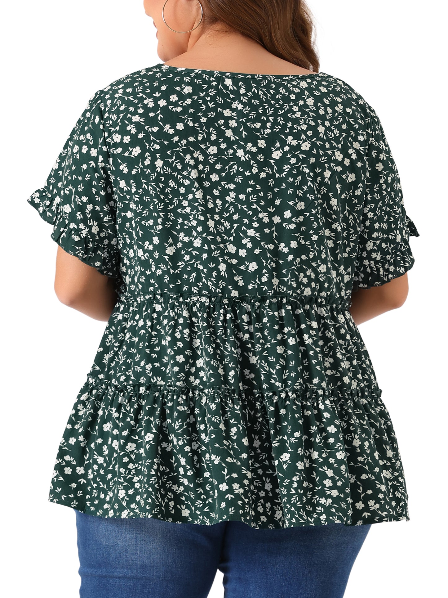 Women's Plus Size Blouse Summer Tops V Neck Short Sleeve Boho Floral Babydolls Blouse
