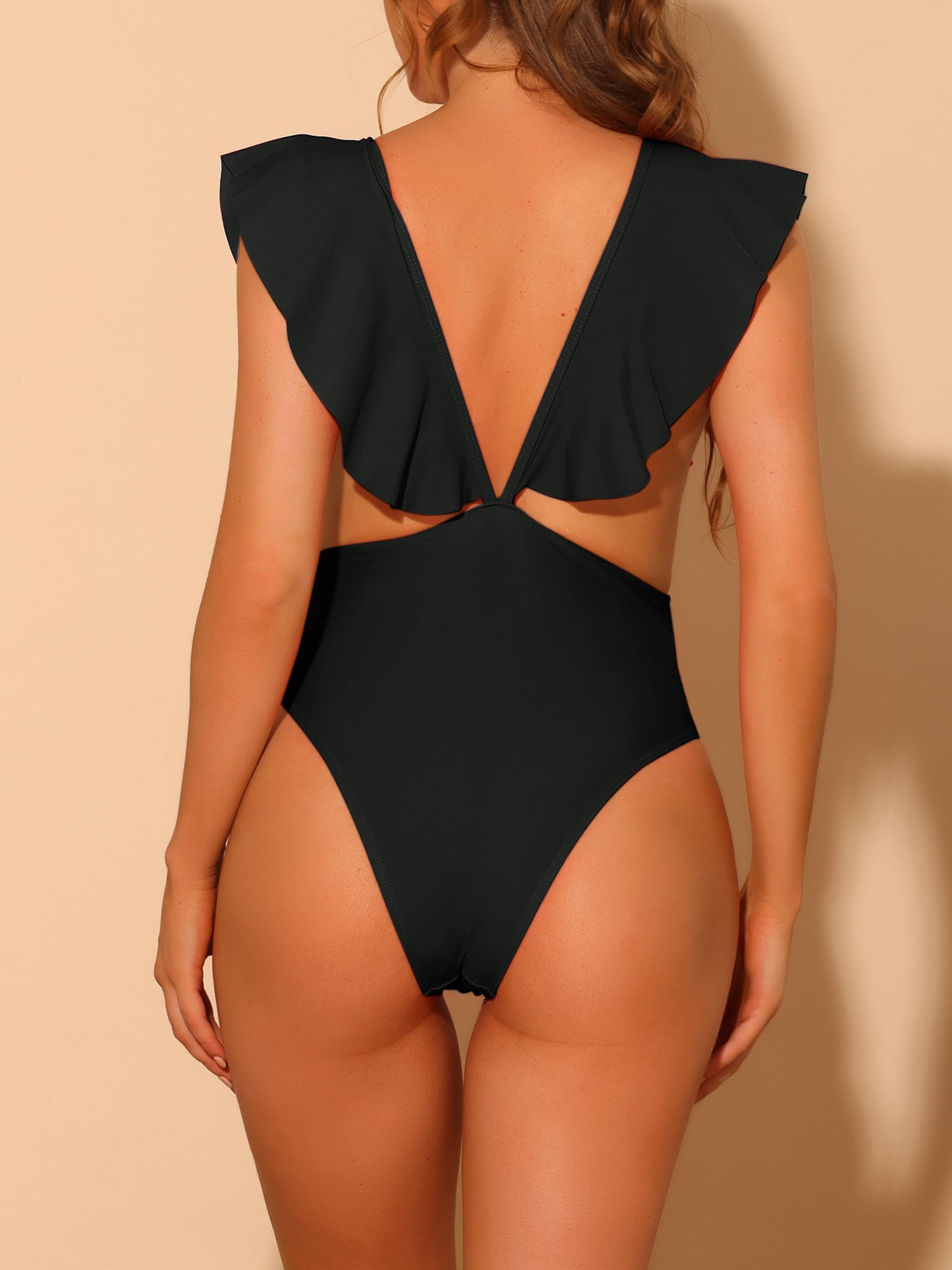 Women's One Piece V Neck Ruffled Monokini Swimsuit