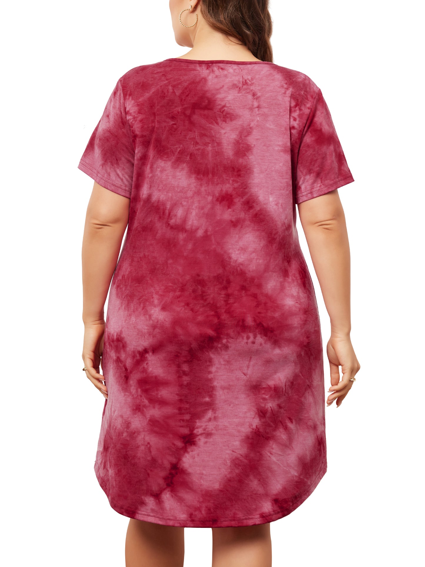 Women Plus Size Tie Dye Summer V Neck Short Sleeve Casual Dresses