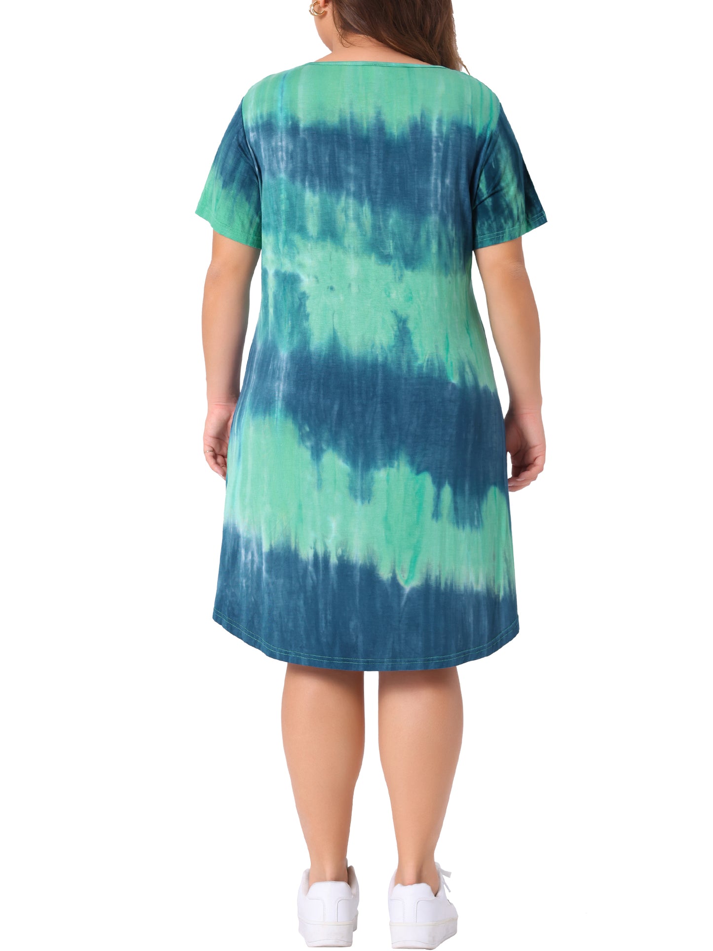 Women Plus Size Tie Dye Summer V Neck Short Sleeve Casual Dresses