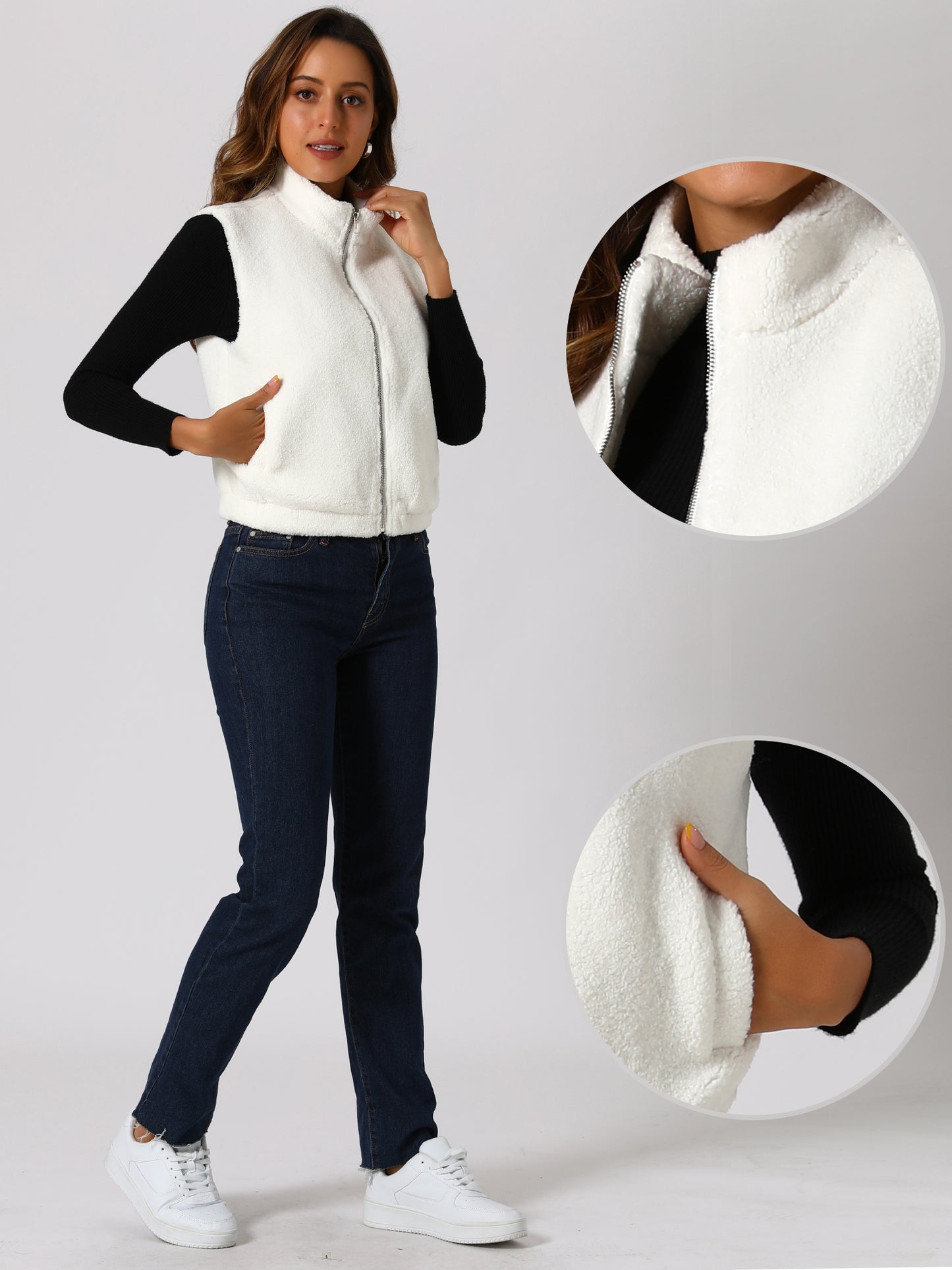 Women's Zip Up Fuzzy Fleece Sleeveless Jacket Vest