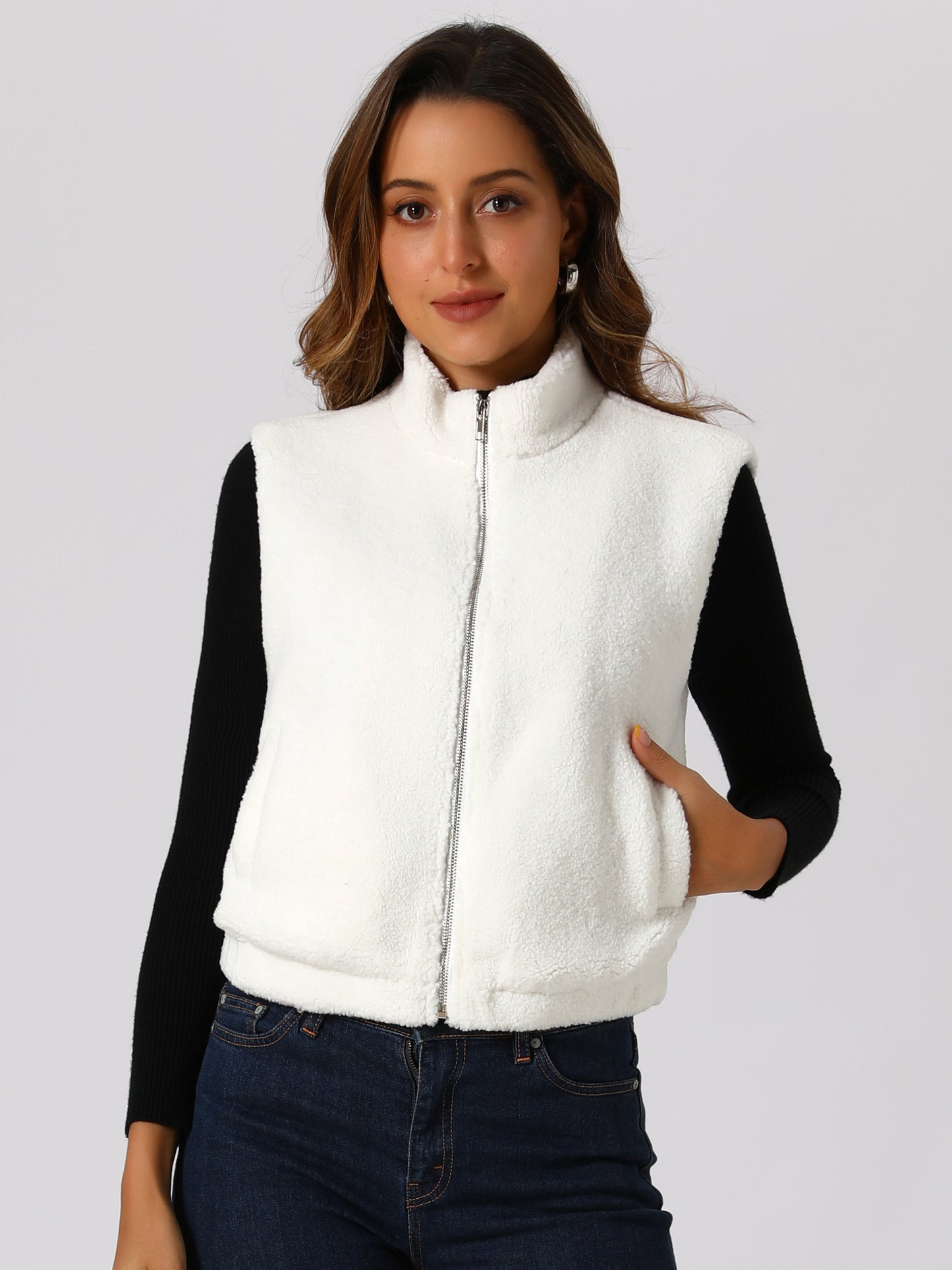 Women's Zip Up Fuzzy Fleece Sleeveless Jacket Vest