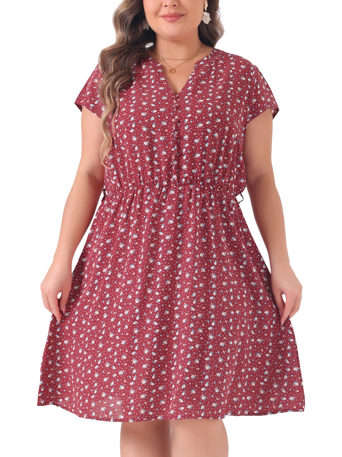 Women's Plus Size V Neck Belted Summer Floral Dresses