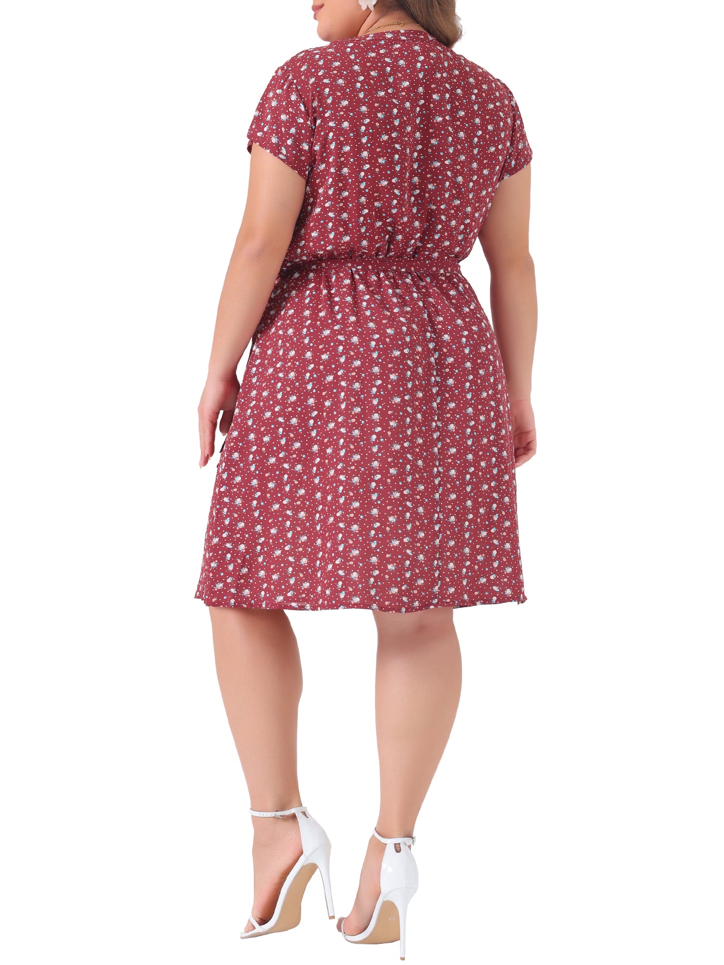Women's Plus Size V Neck Belted Summer Floral Dresses