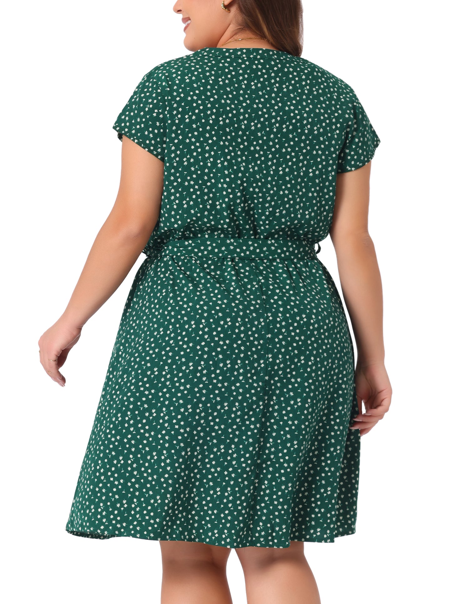 Women's Plus Size V Neck Belted Summer Floral Dresses