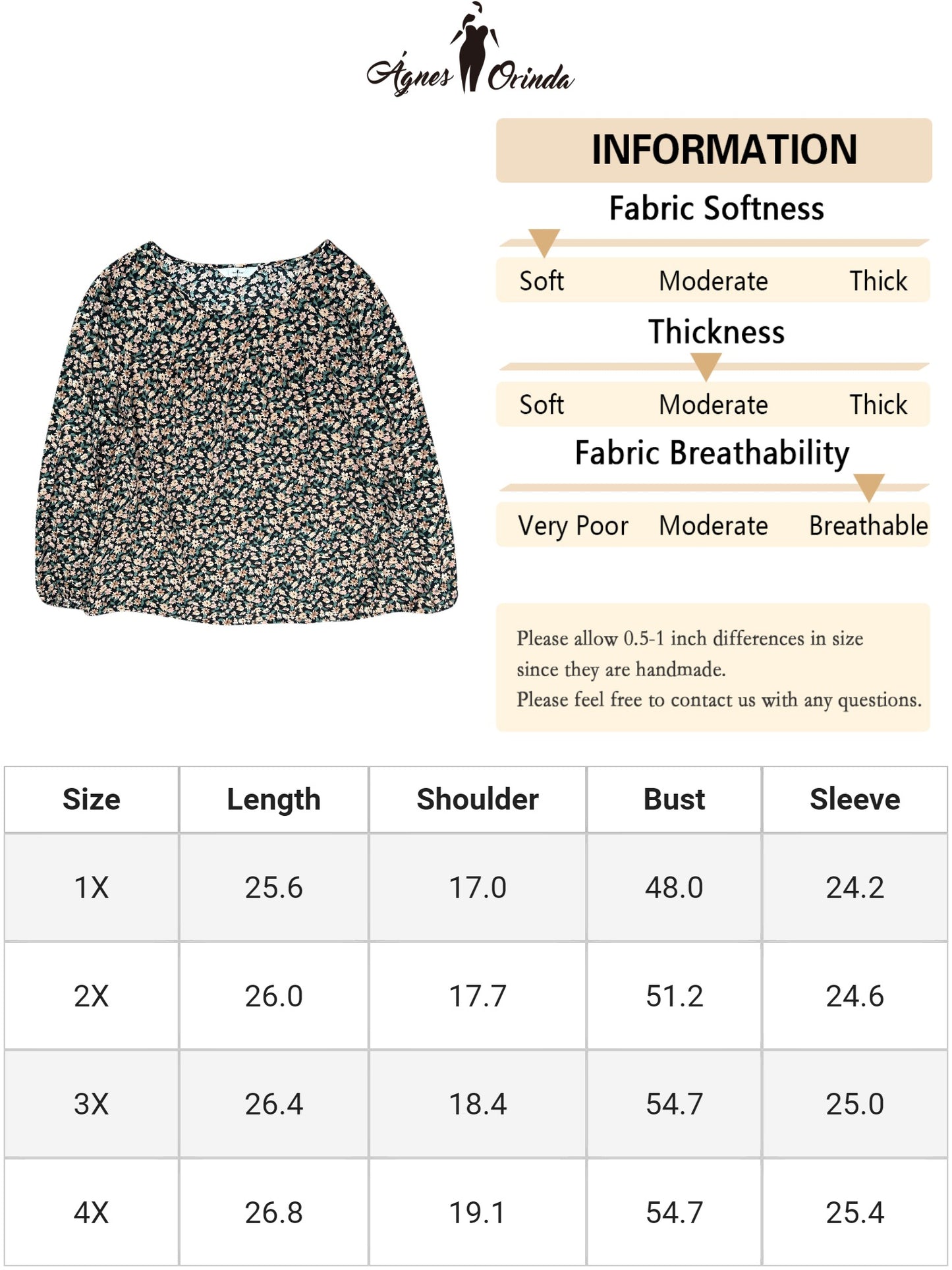 Women Plus Size Long Sleeve Floral Print Casual Blouse Top