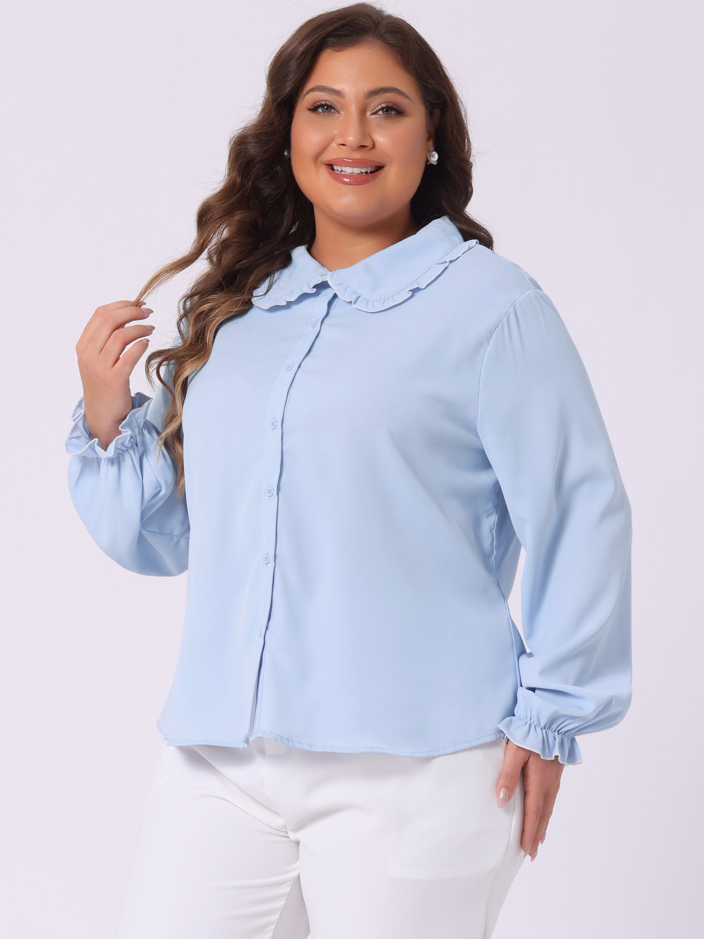 Women's Plus Size Top Peter Pan Long Sleeve Button Down Work Chiffon Shirt