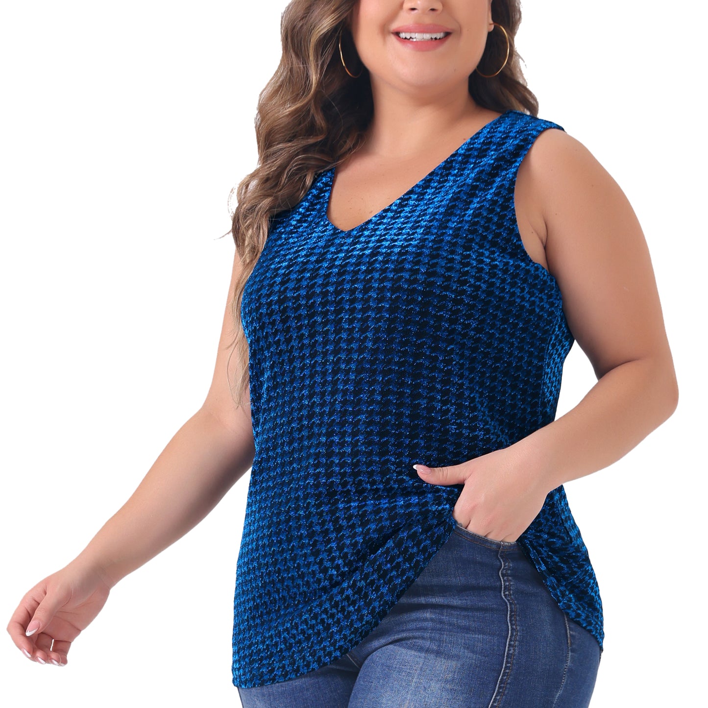 Women Plus Size Sequin Tops Sleeveless Glitter Glam Gradient Tank Vest