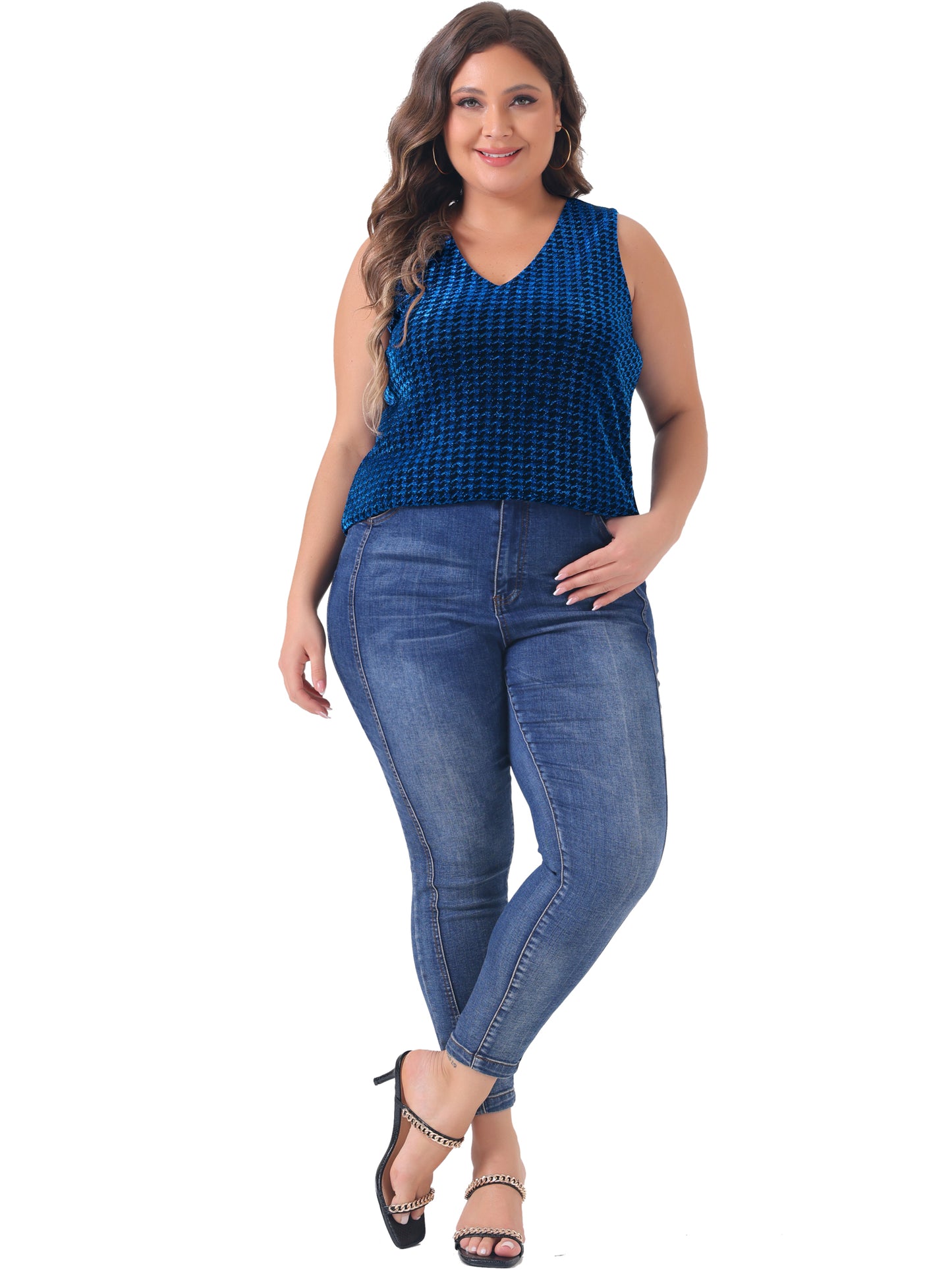 Women Plus Size Sequin Tops Sleeveless Glitter Glam Gradient Tank Vest