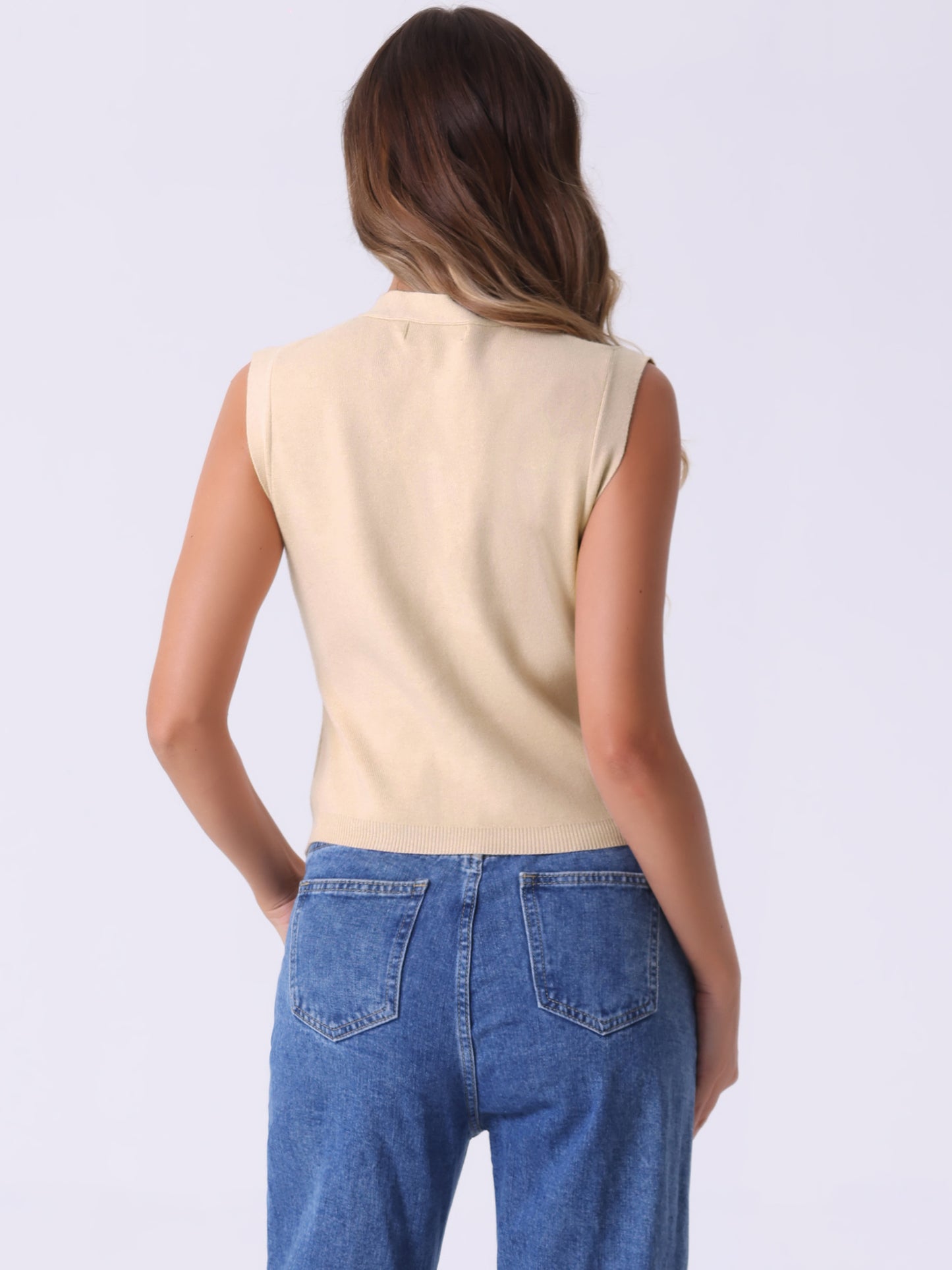 Women V Neck Cropped Sleeveless Button Up Cardigan Business Casual Knitted Tank Top Sweater Vest