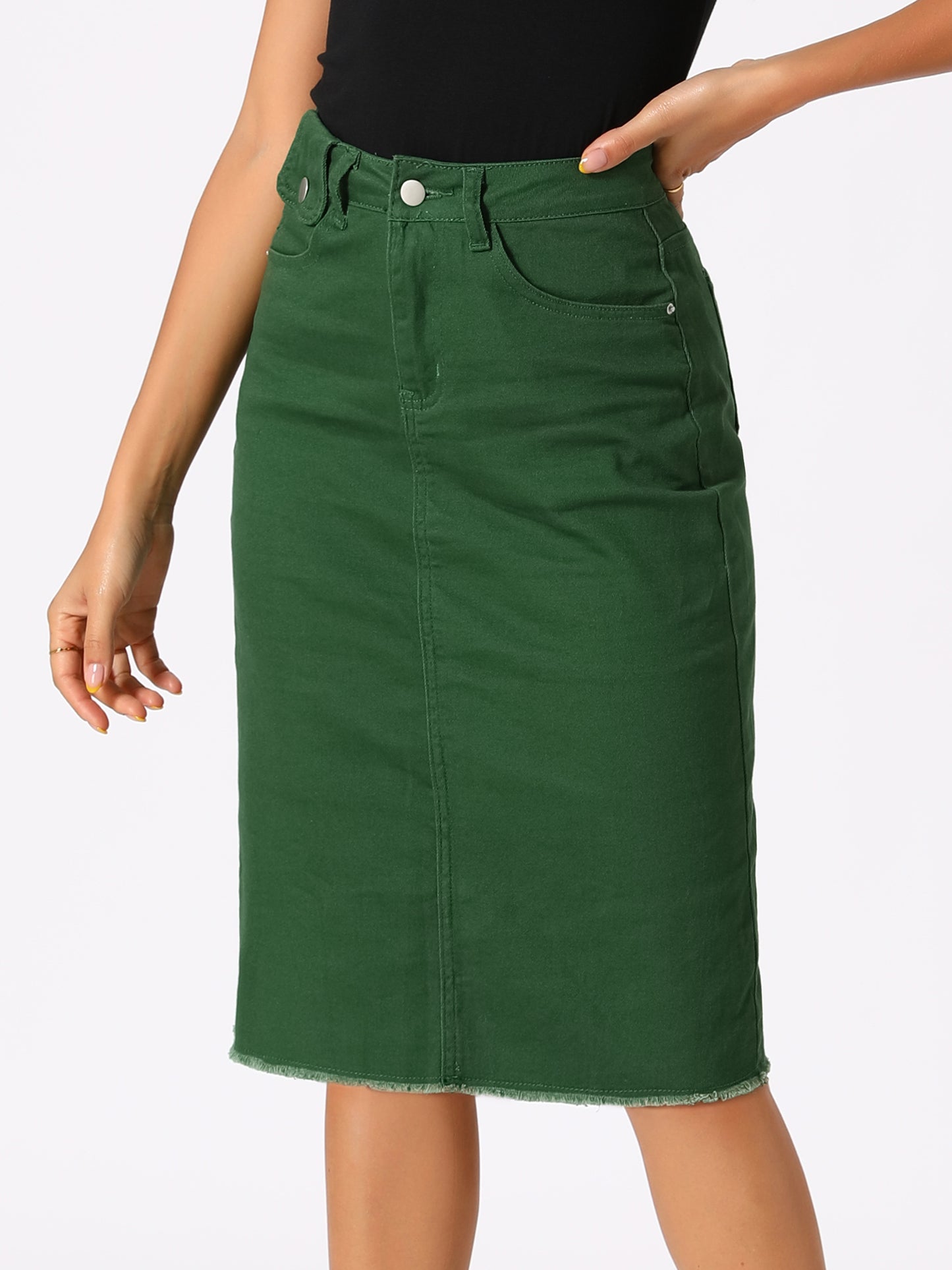 Falda vaquera informal para mujer, cintura alta, abertura trasera, elástica