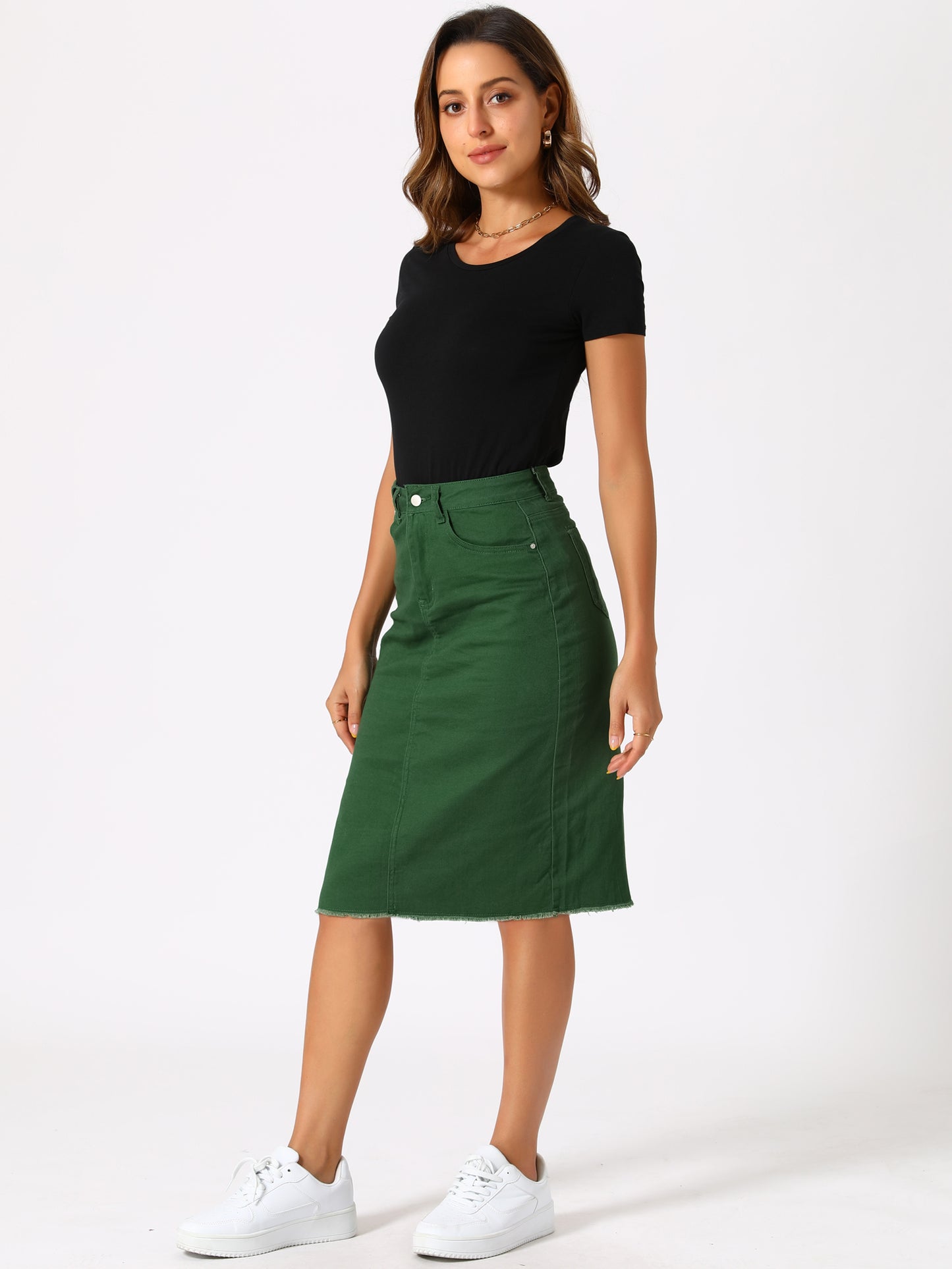 Falda vaquera informal para mujer, cintura alta, abertura trasera, elástica