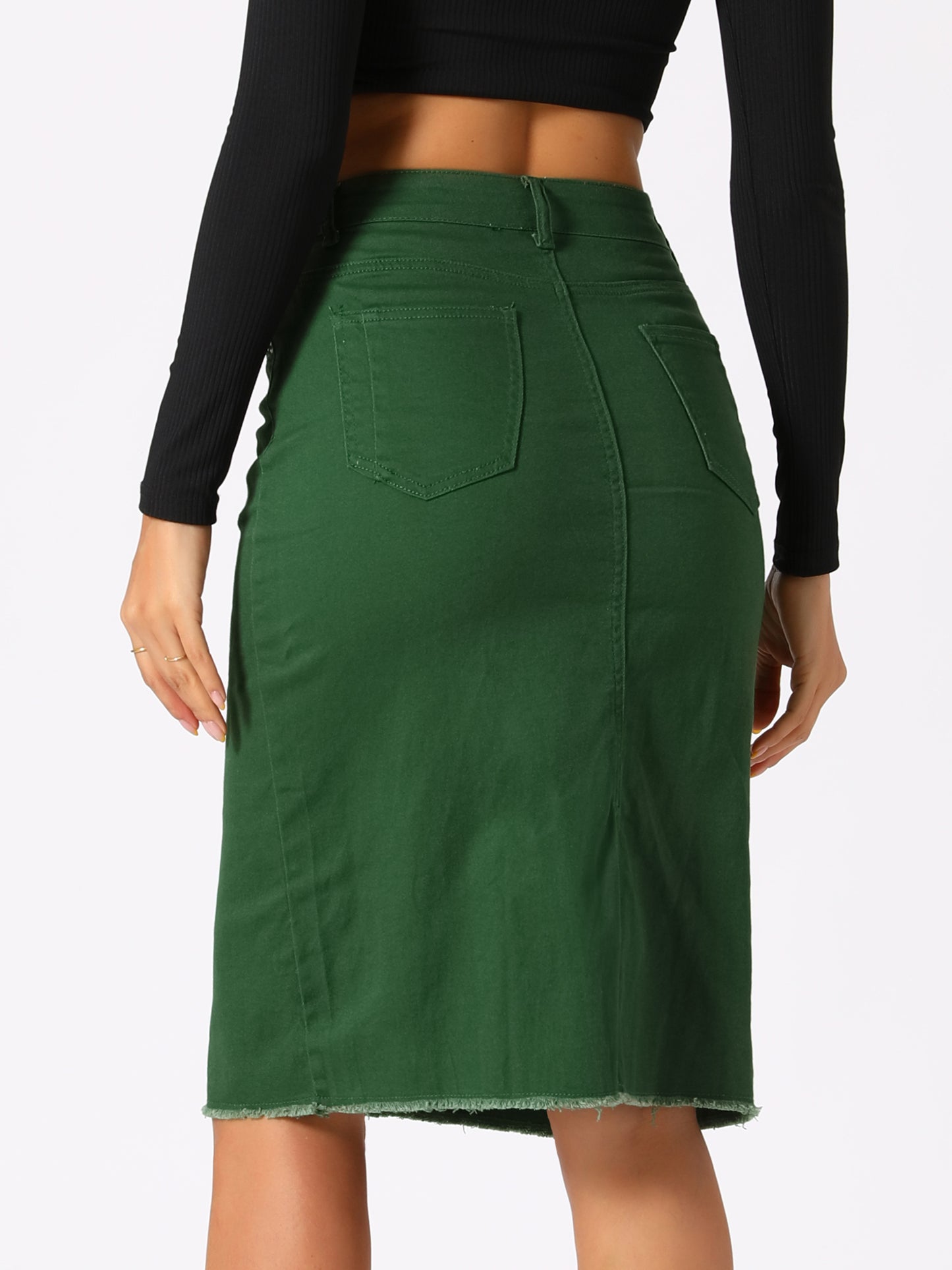 Falda vaquera informal para mujer, cintura alta, abertura trasera, elástica