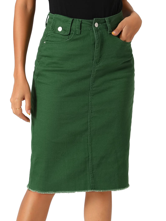 Falda vaquera informal para mujer, cintura alta, abertura trasera, elástica