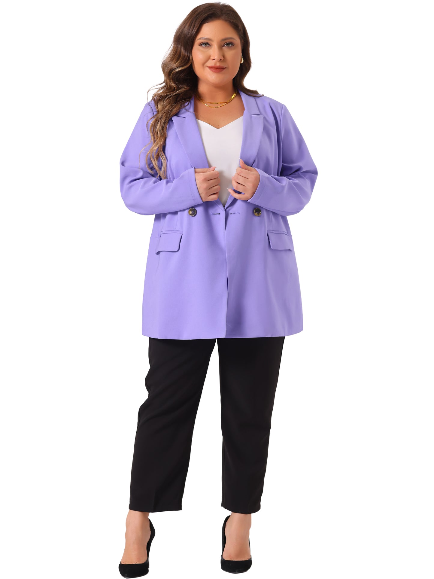 Women Plus Size Blazers Lapel Button with Pocket Office Work Jackets Long Blazer