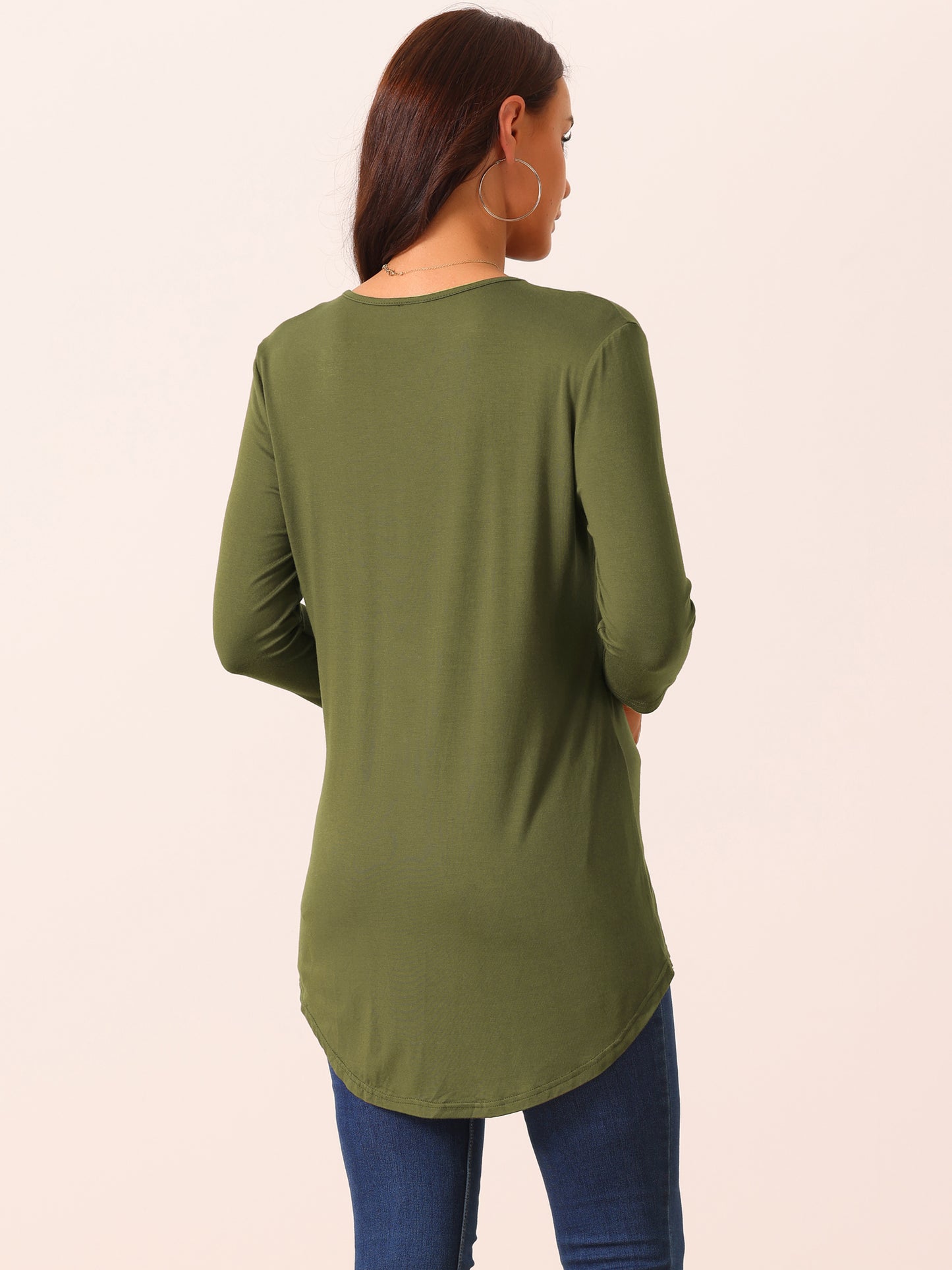 Women's Casual Tunic Top Crewneck 3/4 Sleeve Asymmetrical High Low Shirt Twist Knot Waist Blouse