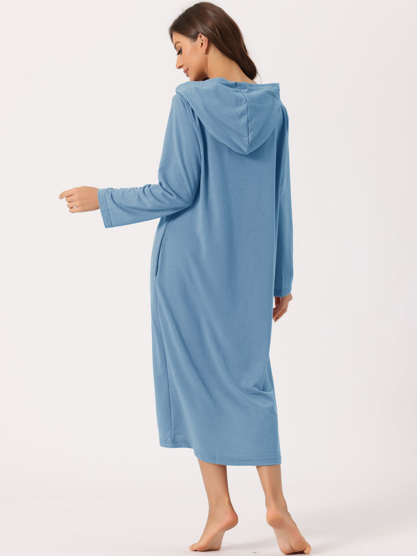 Women's Sweatshirt Robe Zip Up Hooded Bathrobe Dress Hoodie Long Sleeve Housecoat with Pockets