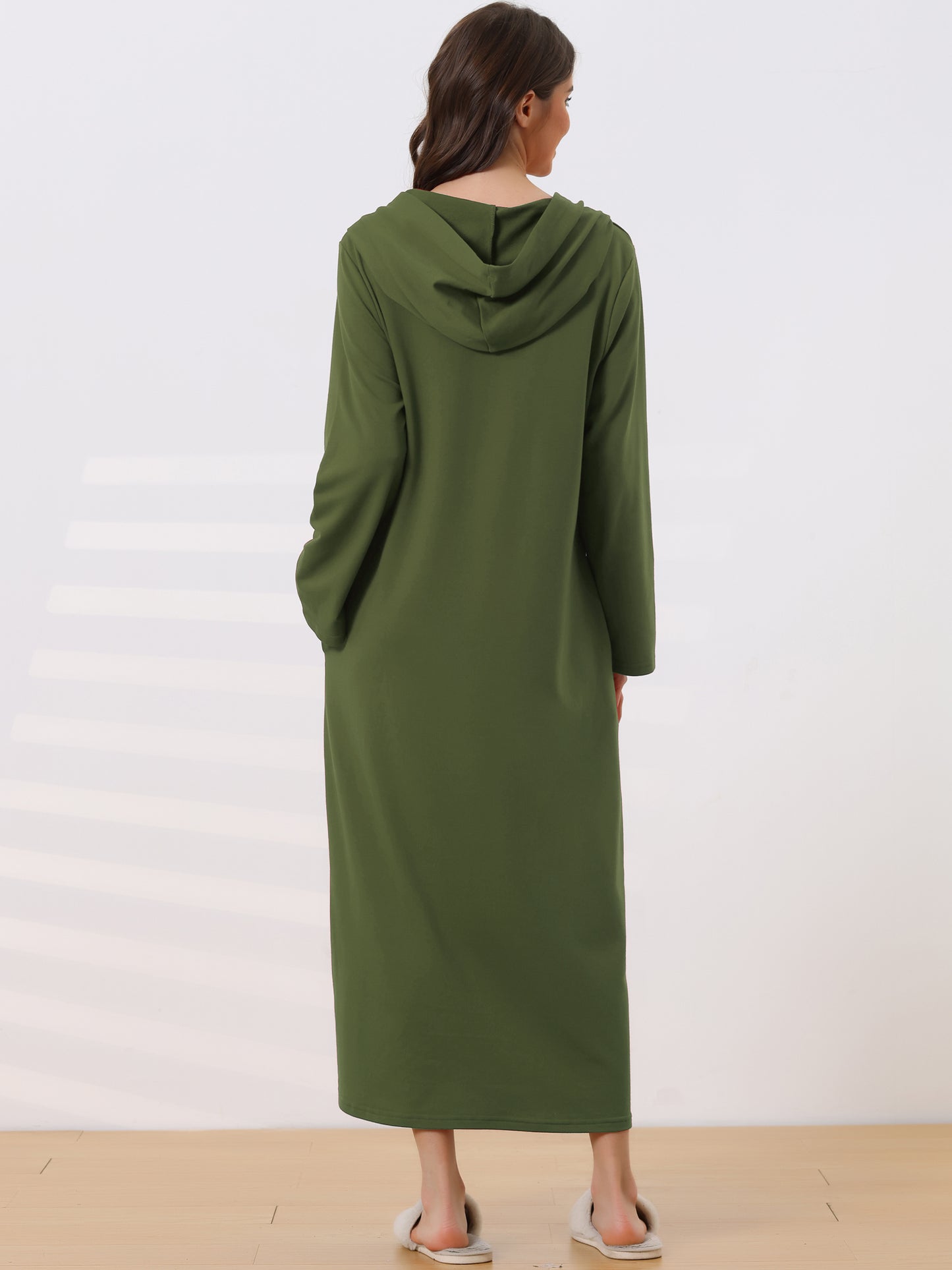 Women's Sweatshirt Robe Zip Up Hooded Bathrobe Dress Hoodie Long Sleeve Housecoat with Pockets