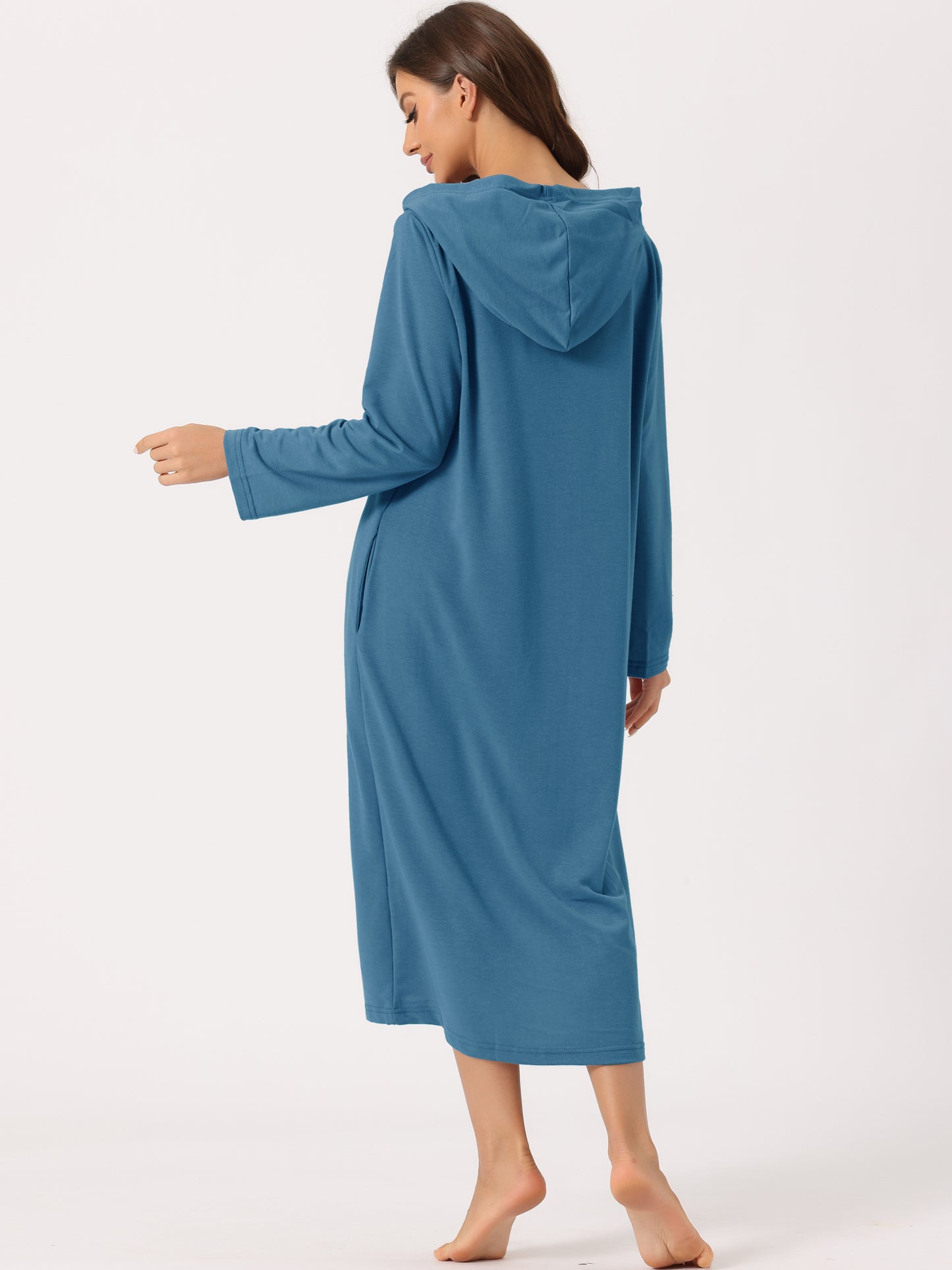 Robe sweat-shirt à capuche pour femme, fermeture éclair, manches longues, avec poches