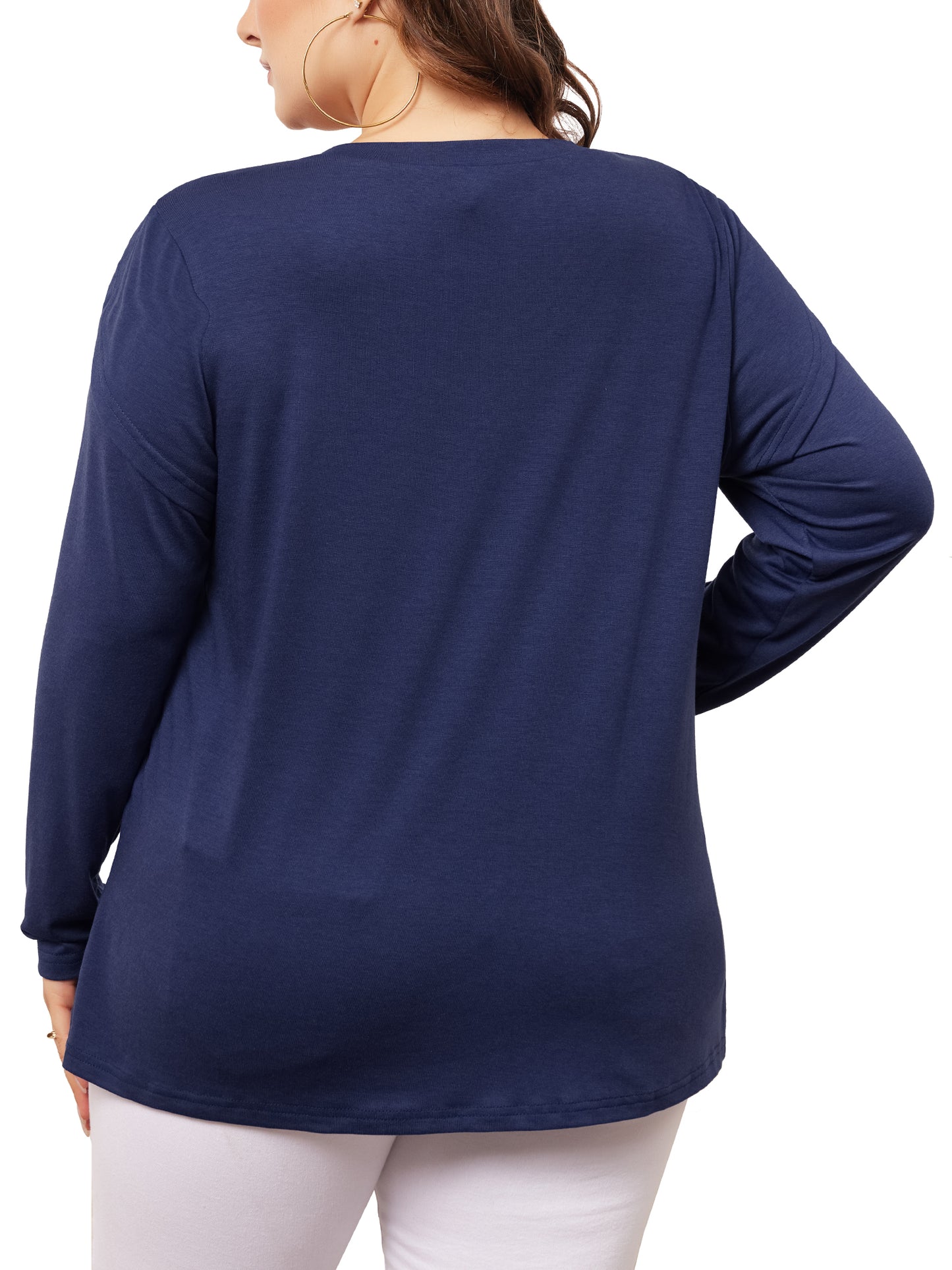 Women Plus Size Top V Neck Tulip Long Sleeve T-Shirt Casual Blouse