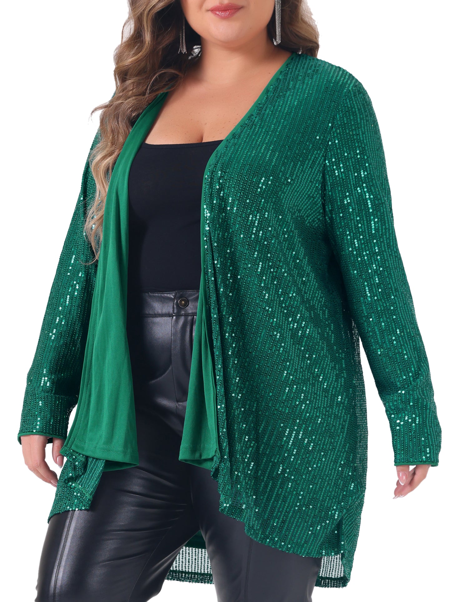 Women Plus Size Sequin Cardigans Sparkly Long Sleeve Open Front Shimmer Glitter Jackets