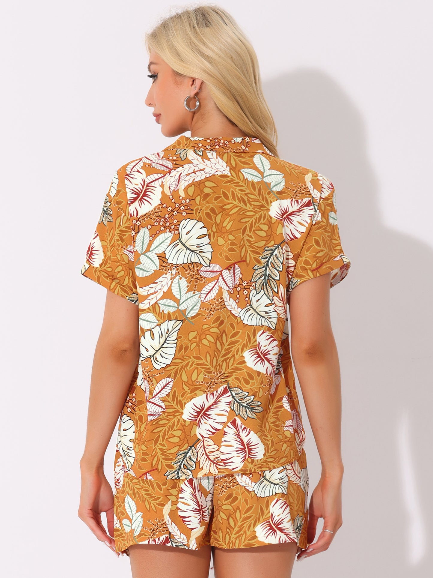 Women Hawaiian Set 2 Pieces Floral Button Down Shirt and Shorts Tropical Vacation Beach Casual
