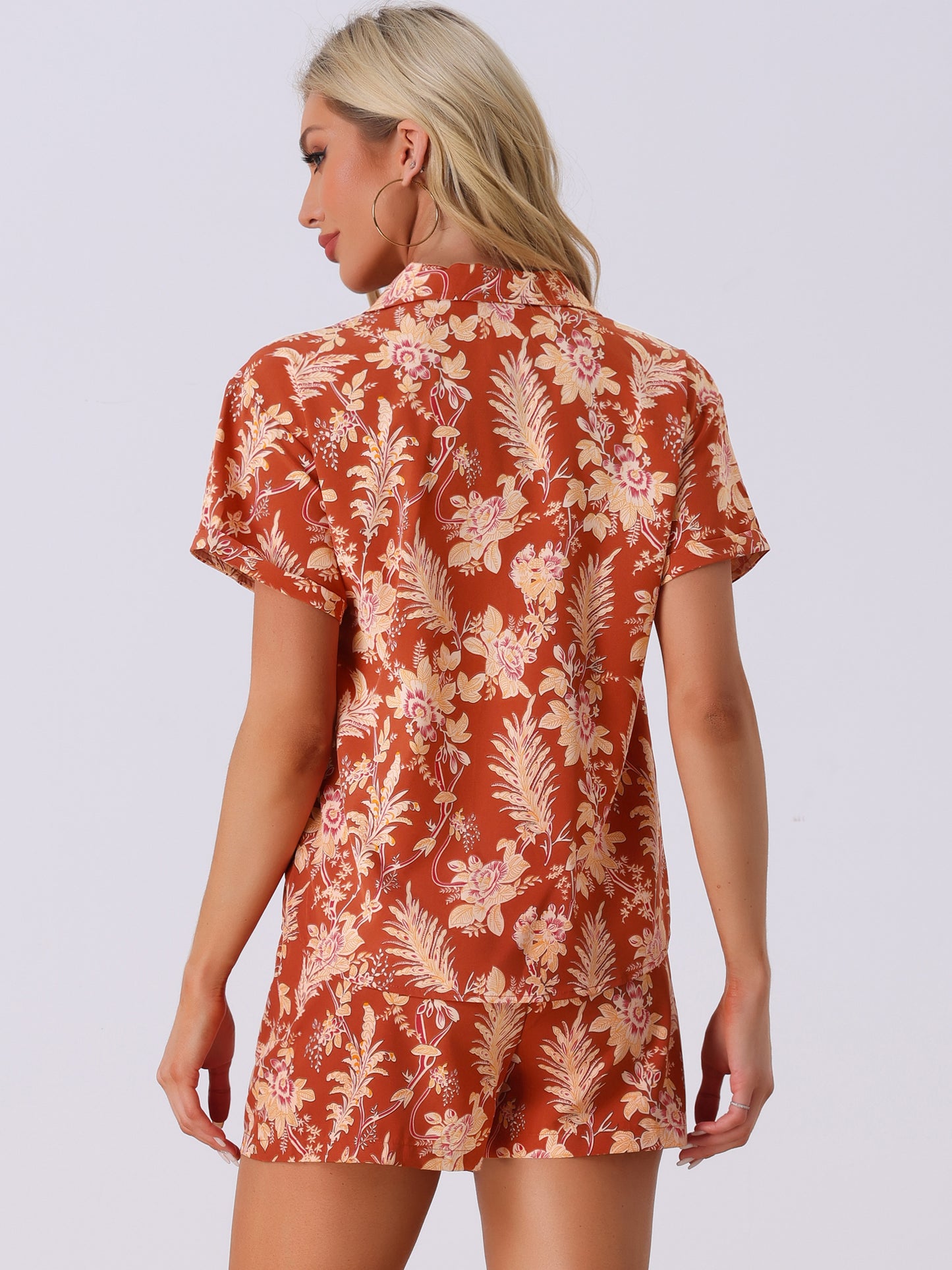 Women Hawaiian Set 2 Pieces Floral Button Down Shirt and Shorts Tropical Vacation Beach Casual