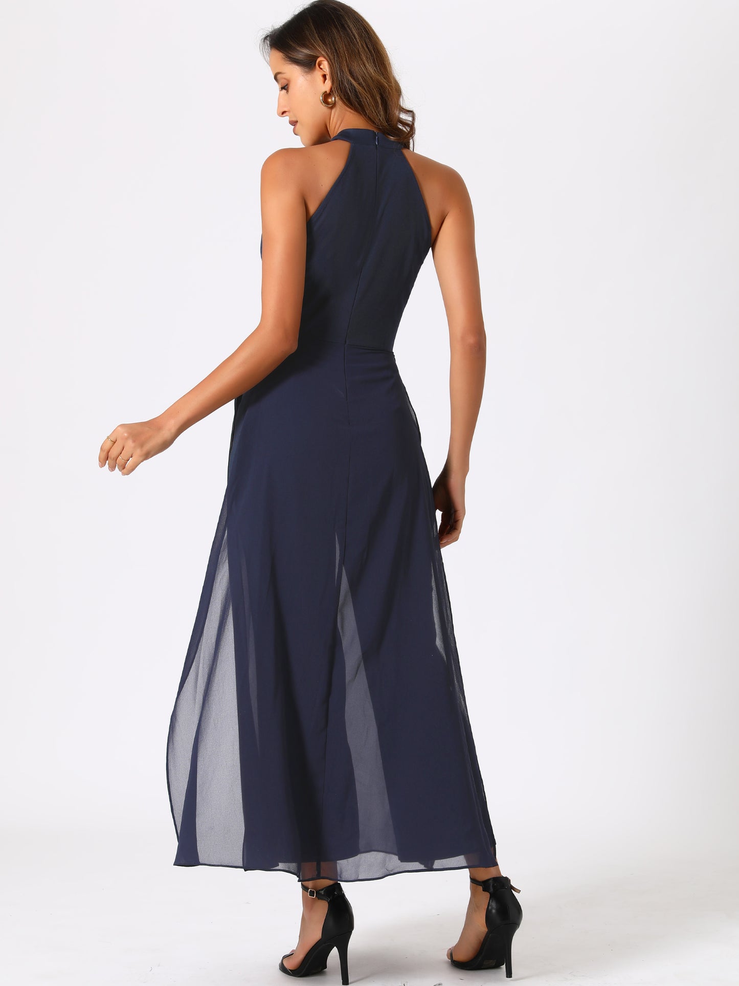 Women's Summer Sleeveless Halter Neck Wedding Chiffon Wide Leg Dressy Elegant Jumpsuit