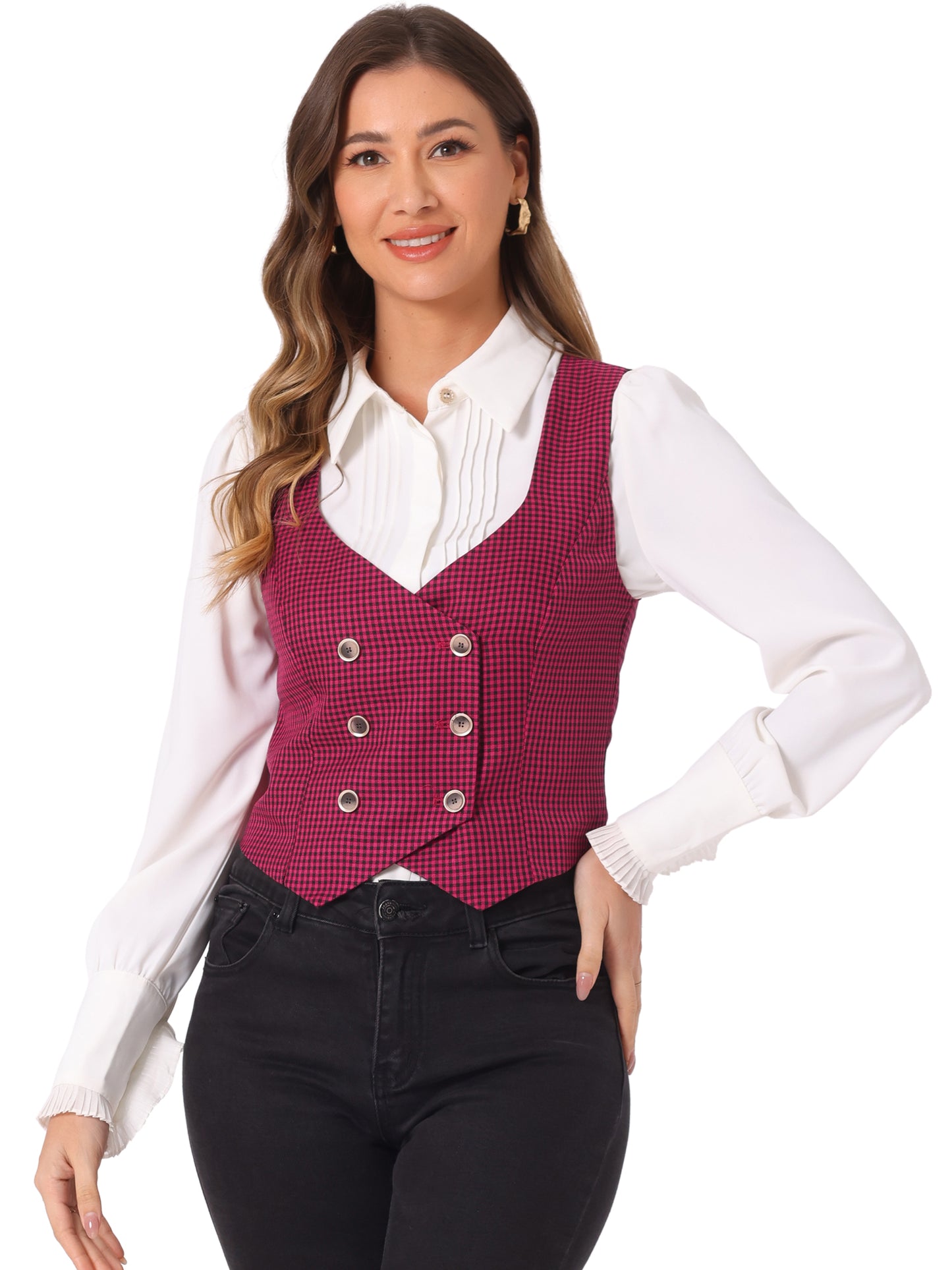 Women's Plaid Vest Vintage Retro Steampunk Double Breasted Suit Waistcoat