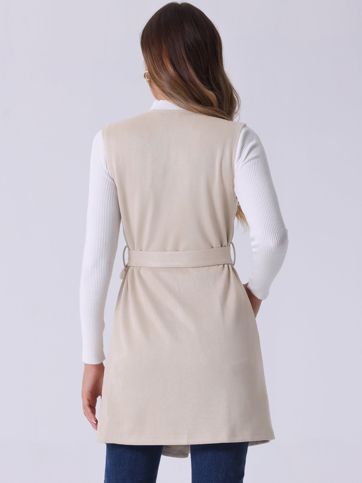 Women's Long Sleeveless Jackets Open Front Suede Cardigan Vest