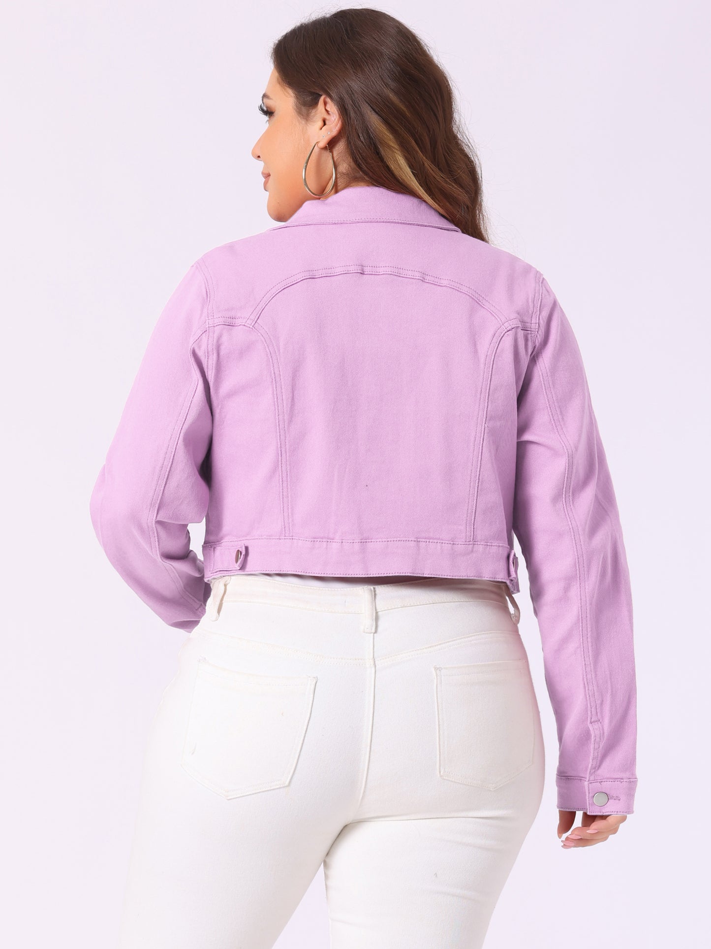 Women's Plus Size Button Closed Cropped Stitching Denim Jacket