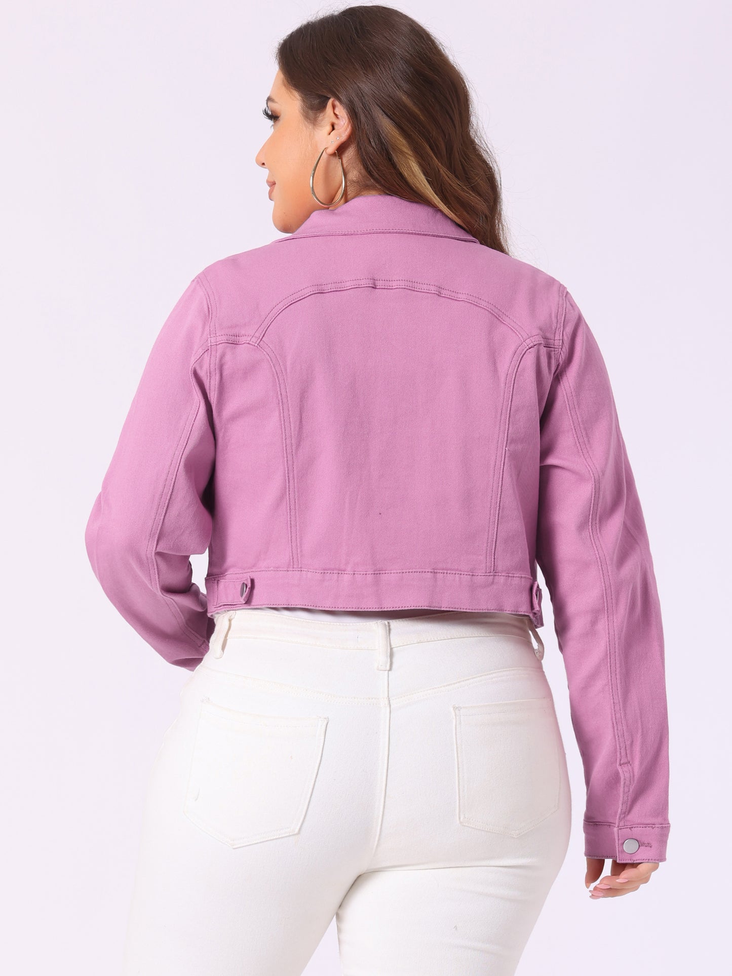 Women's Plus Size Button Closed Cropped Stitching Denim Jacket