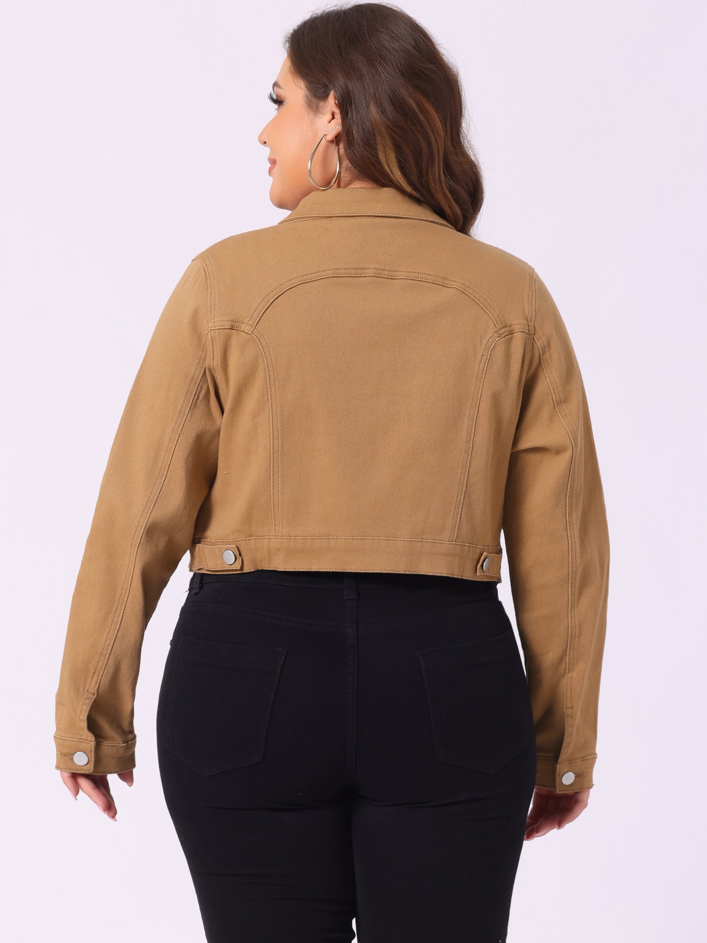 Women's Plus Size Button Closed Cropped Stitching Denim Jacket
