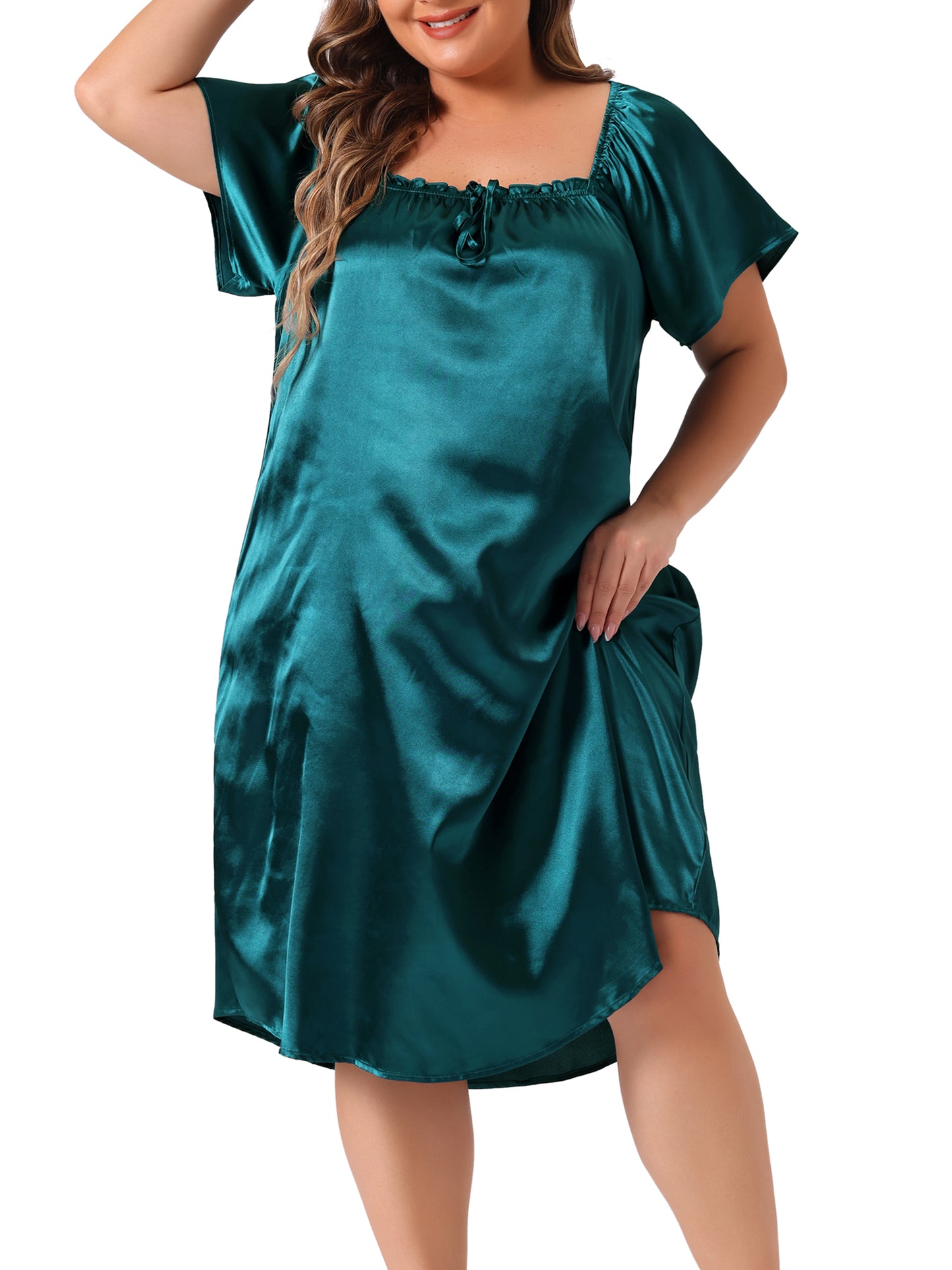 Women Plus Size Satin Silk Nightgown Pleated Loose Sleepwear Sleep Dress