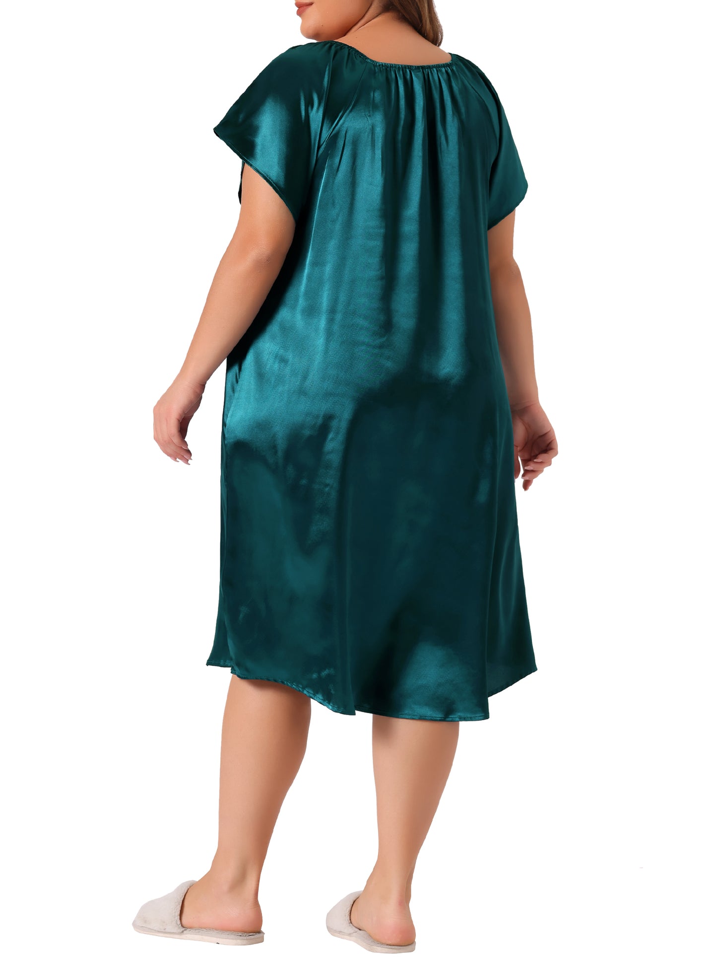 Women Plus Size Satin Silk Nightgown Pleated Loose Sleepwear Sleep Dress