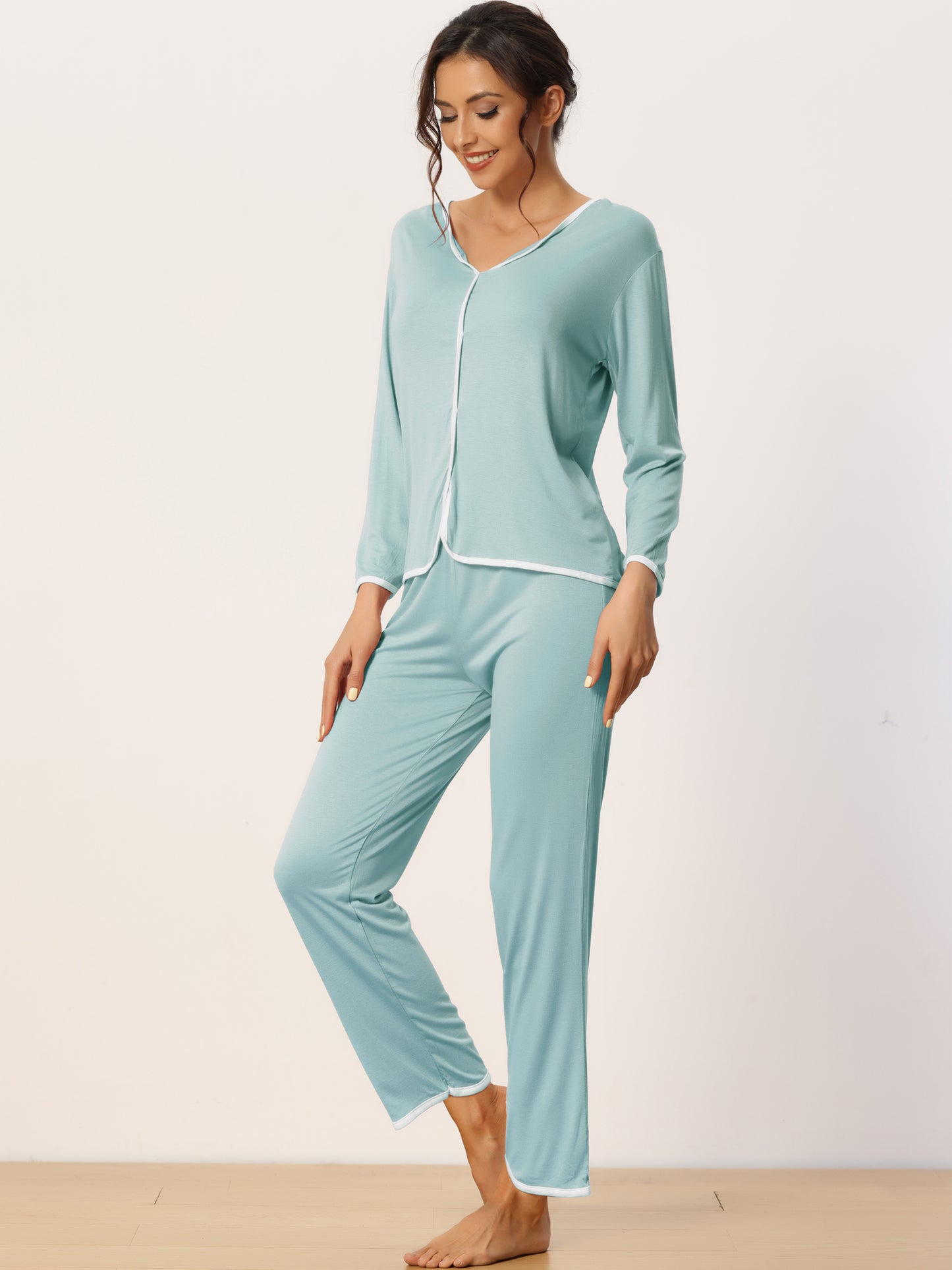 Women's Sleepwear Long Sleeve Pajamas Pullover Tops with Pants Lounge Sets