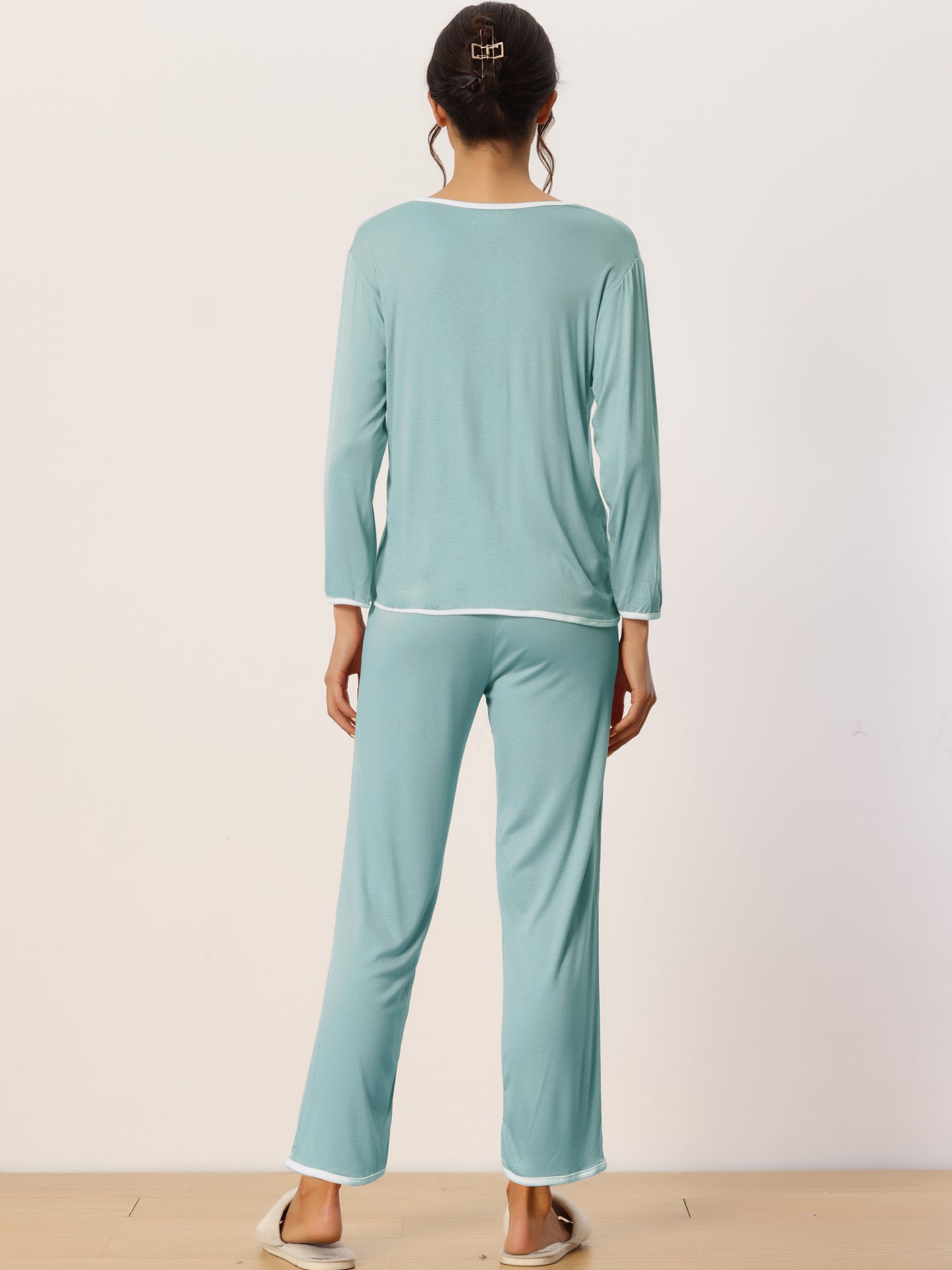 Women's Sleepwear Long Sleeve Pajamas Pullover Tops with Pants Lounge Sets