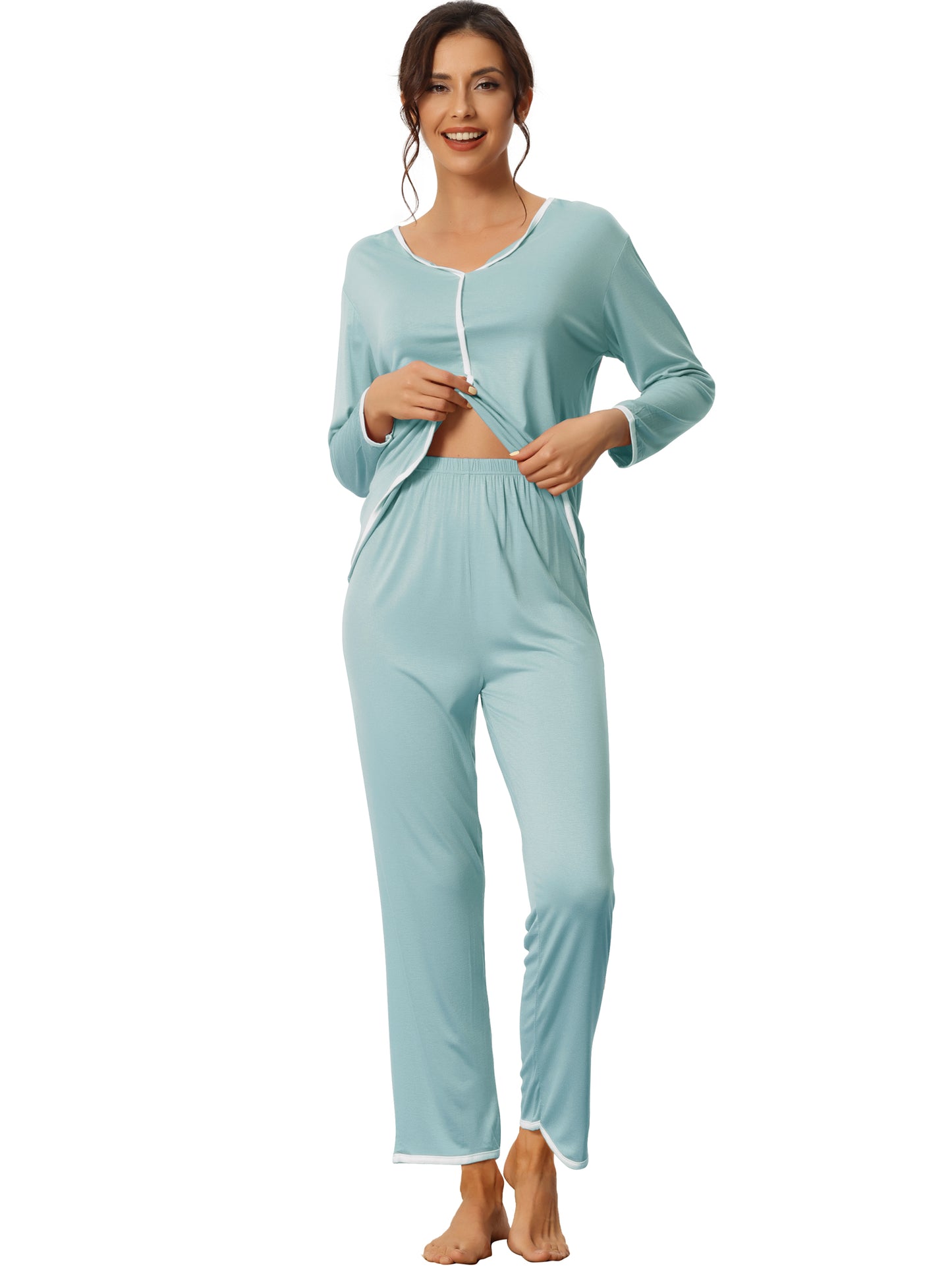 Women's Sleepwear Long Sleeve Pajamas Pullover Tops with Pants Lounge Sets