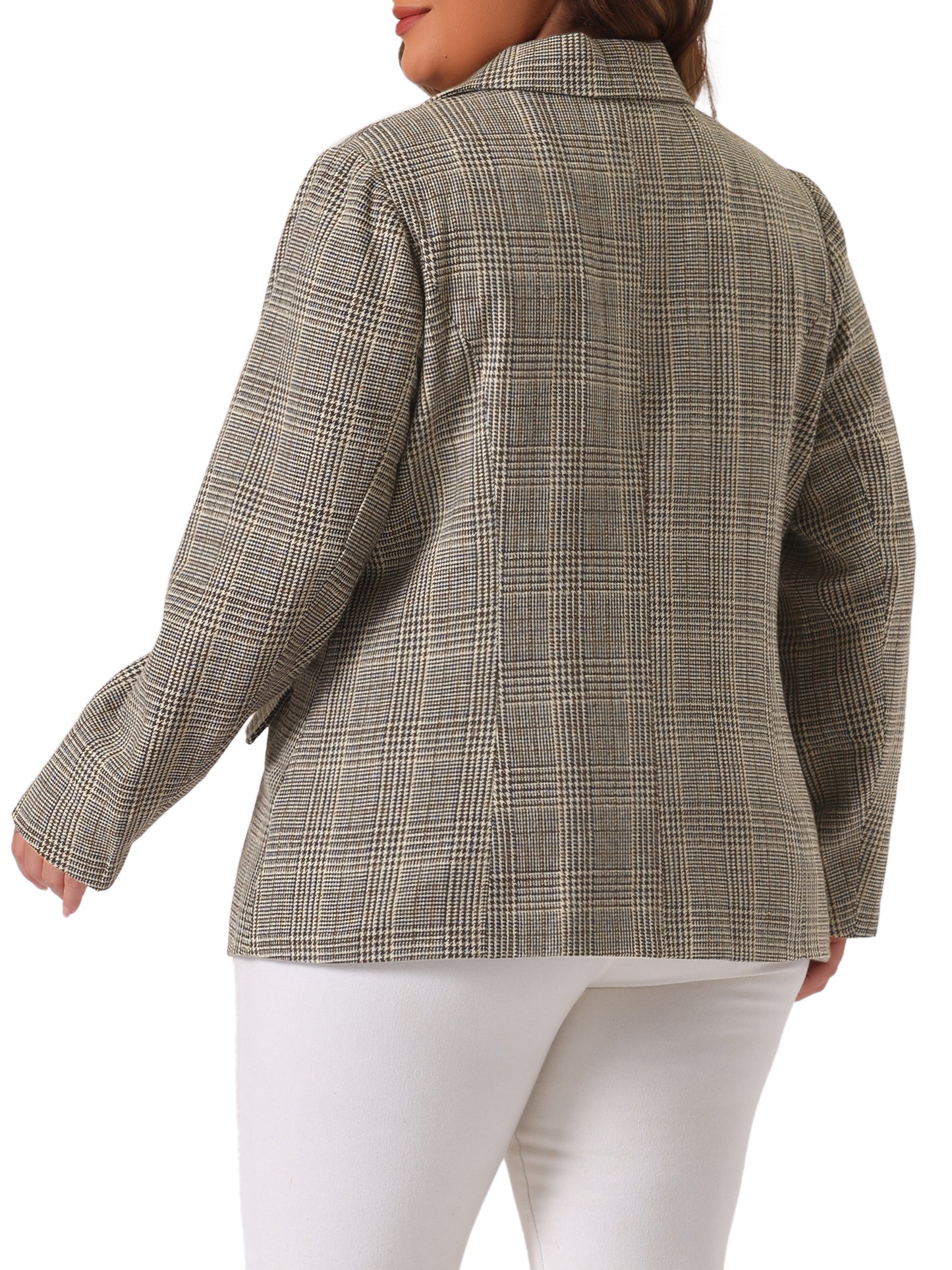 Blazer de talla grande para mujer, chaqueta informal de negocios de manga larga con solapa con muescas a cuadros
