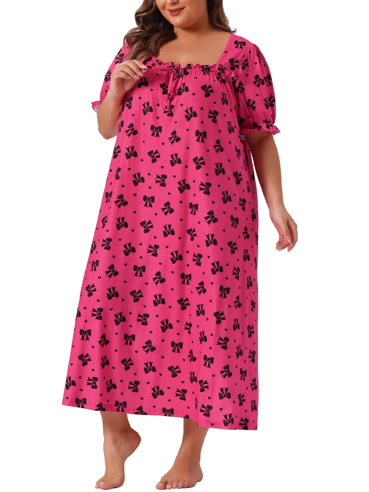 Camisones de talla grande para mujer, bonitos camisones de cereza con volantes, ropa de estar por casa