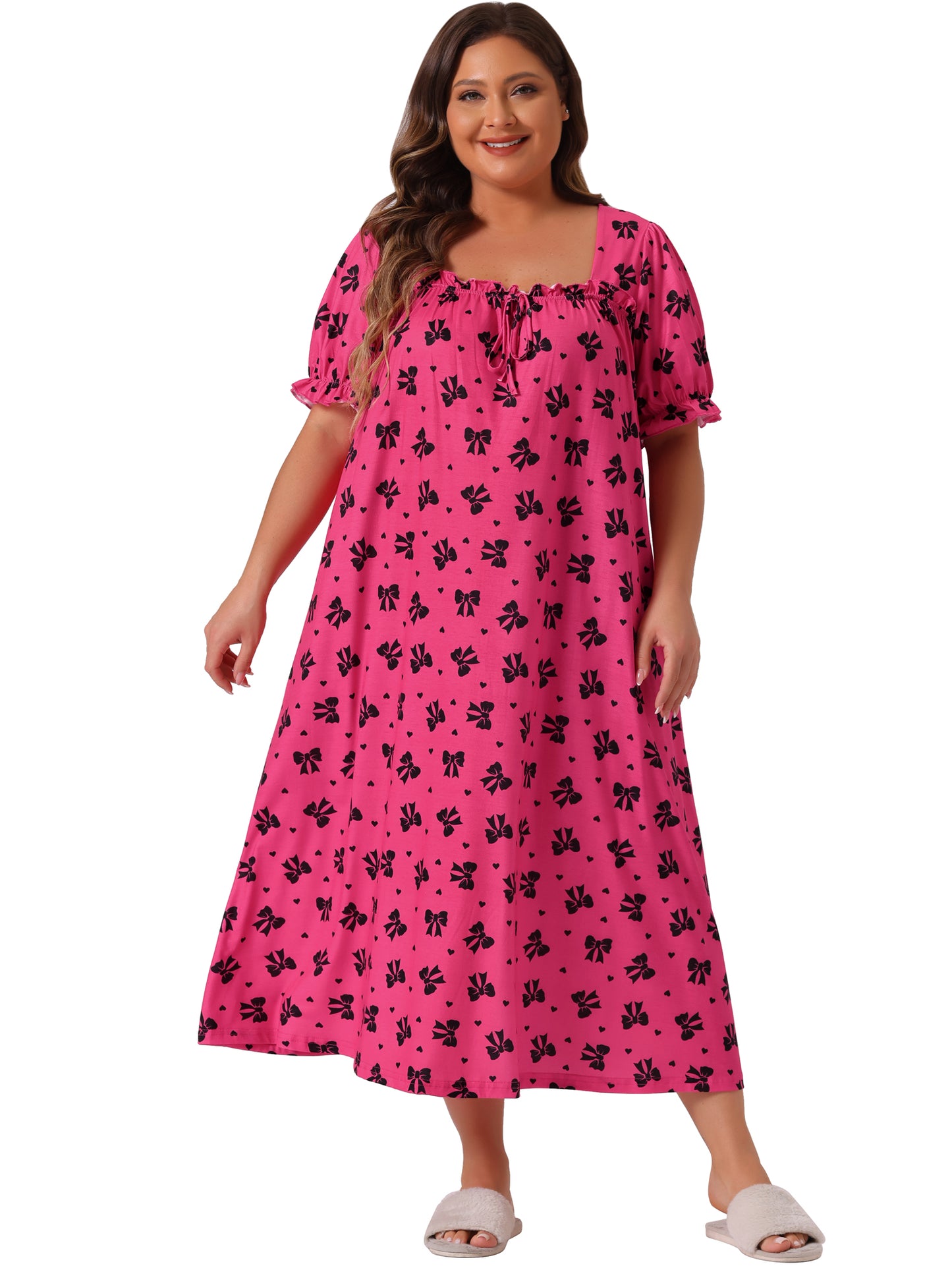 Camisones de talla grande para mujer, bonitos camisones de cereza con volantes, ropa de estar por casa