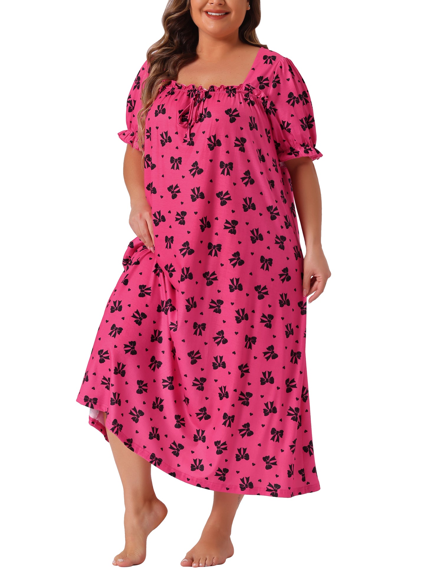 Camisones de talla grande para mujer, bonitos camisones de cereza con volantes, ropa de estar por casa
