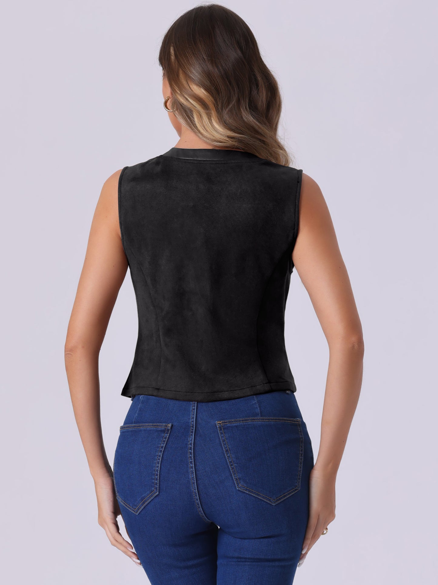 Women's V Neck Faux Suede Button Down Suit Vest