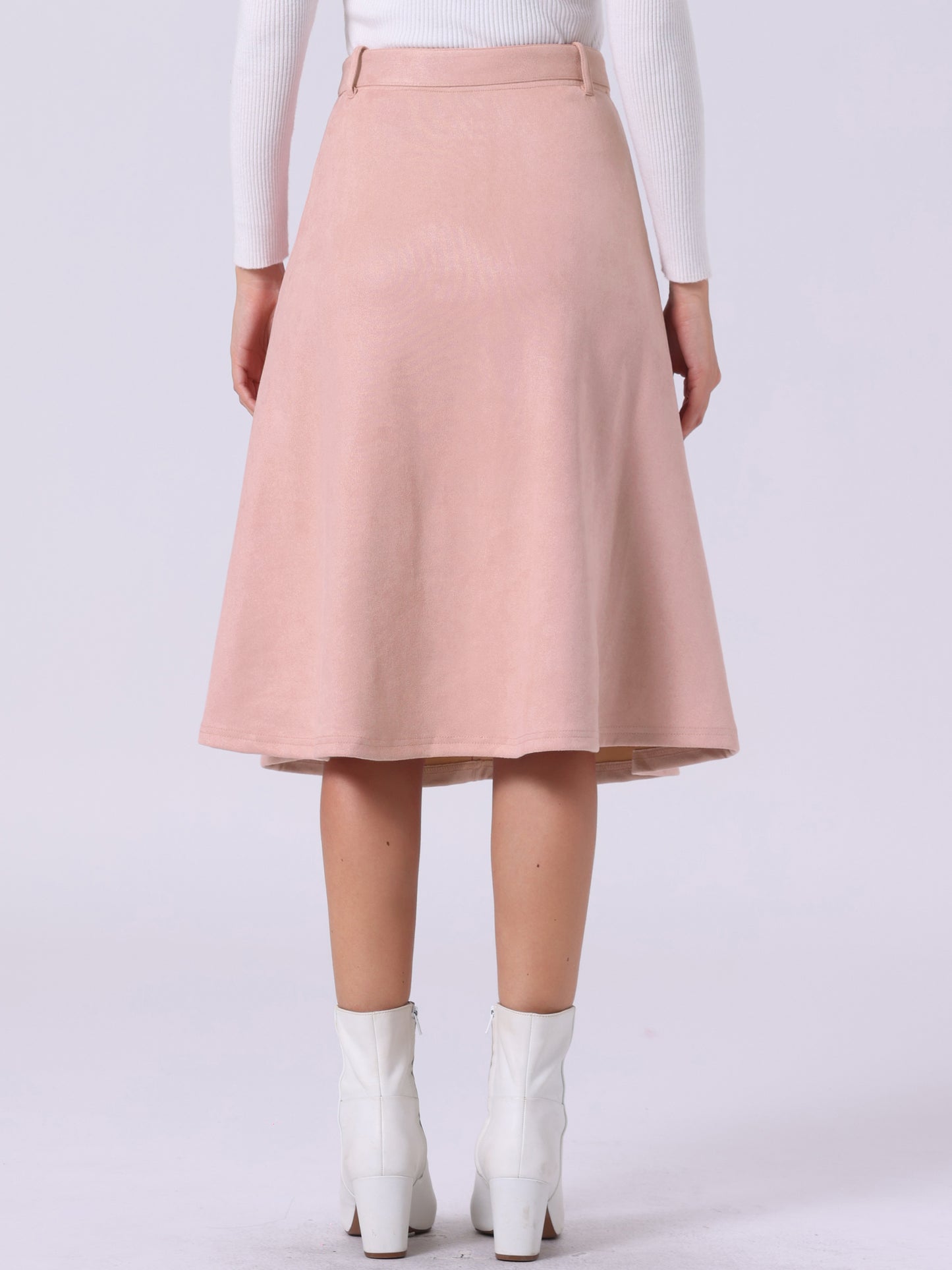 Falda midi elástica de ante sintético con bolsillos y cinturón para mujer