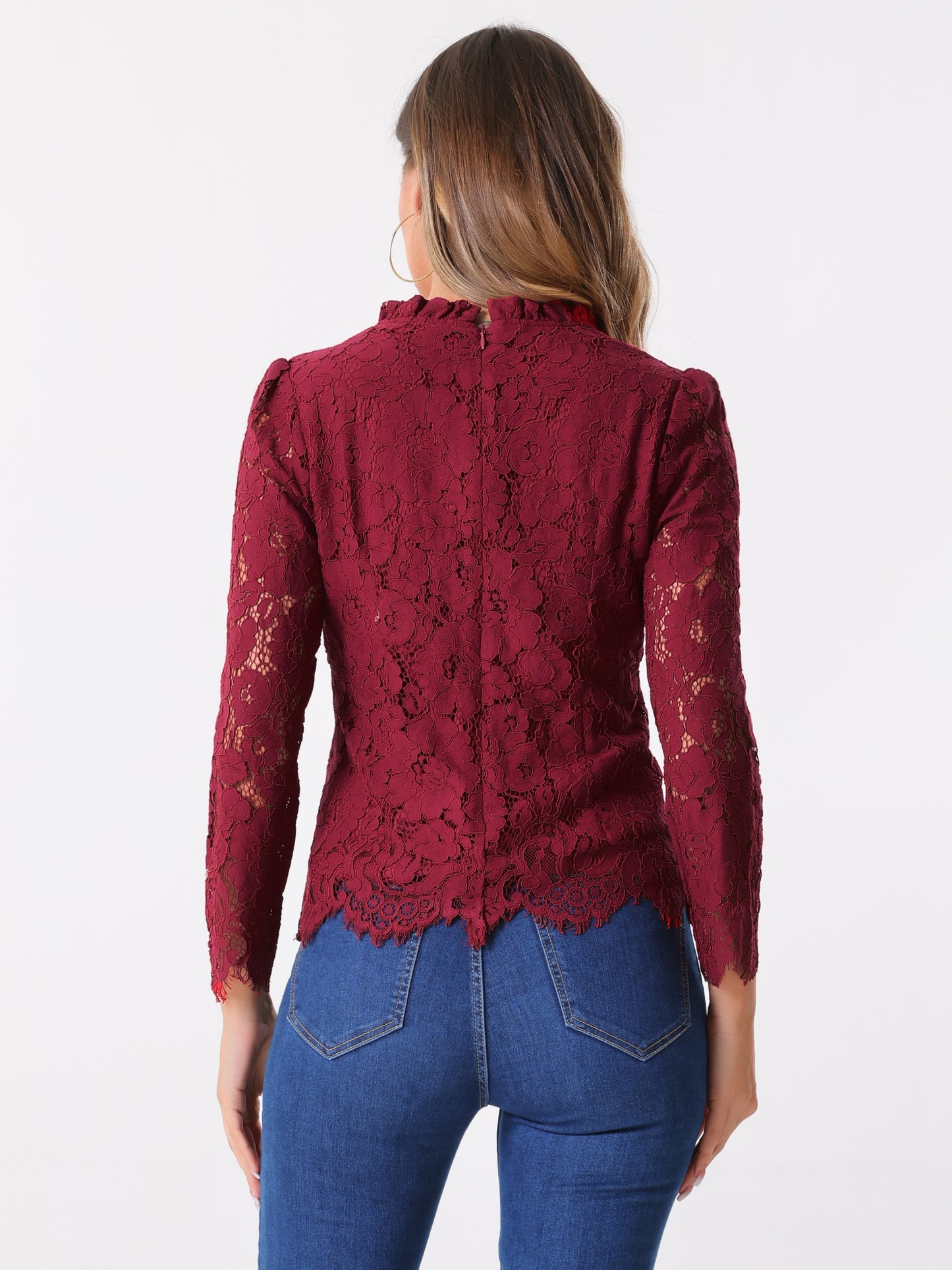 Women's Long Sleeve Lace Top Dressy Elegant Peplum Blouse Shirt